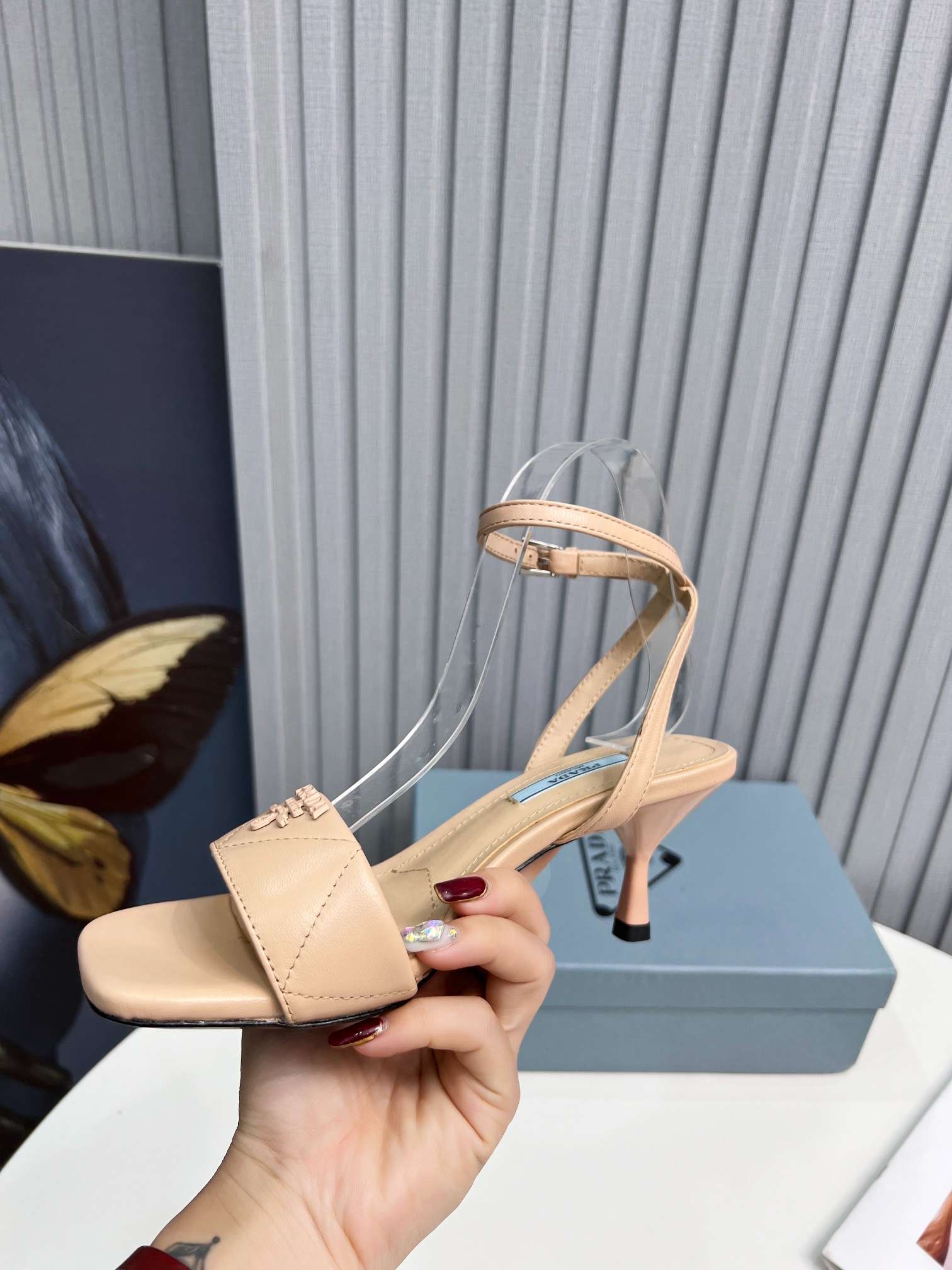 Pra*a Buckle Square Nose Pumps Beige For Women