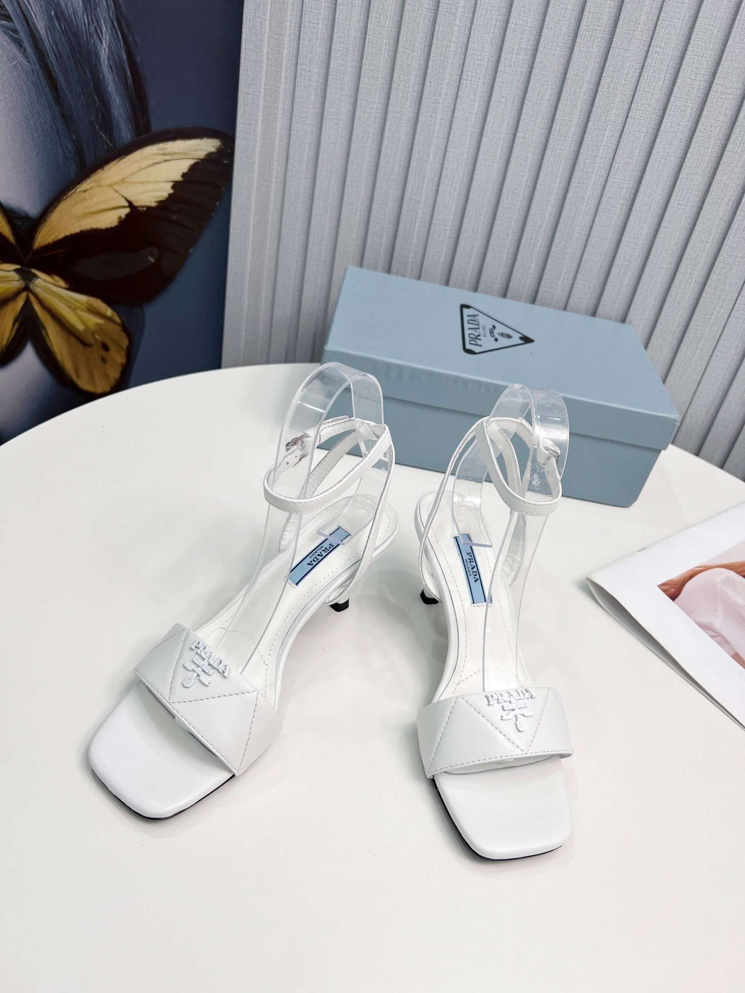 Pra*a Buckle Square Nose Pumps White For Women