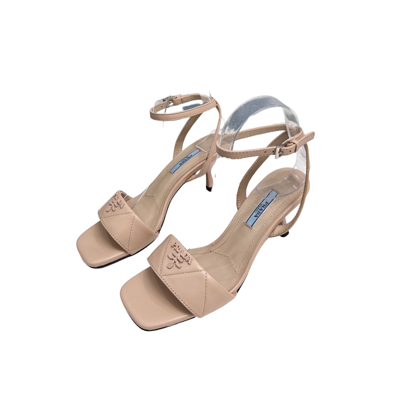 Pra*a Buckle Square Nose Pumps Beige For Women