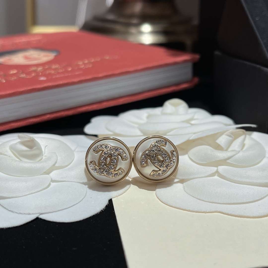 Ch**el CC Round Earrings White For Women