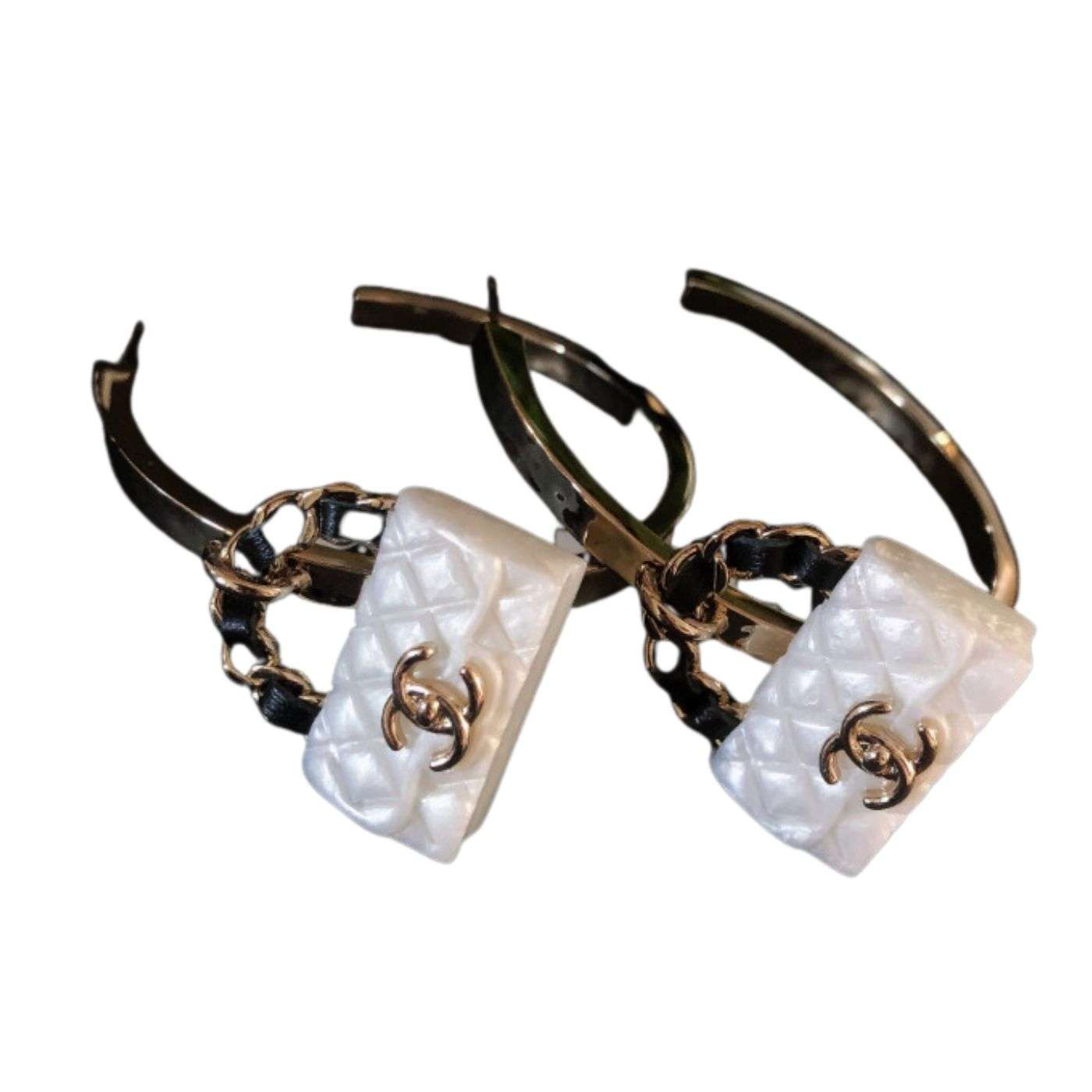 Ch**el Carrier Bag Earrings White For Women