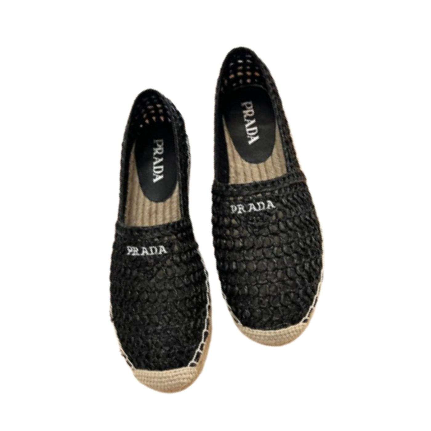 Pra*a Crochet Espadrilles Black For Women 1S055N_3LLQ_F0002_F_020