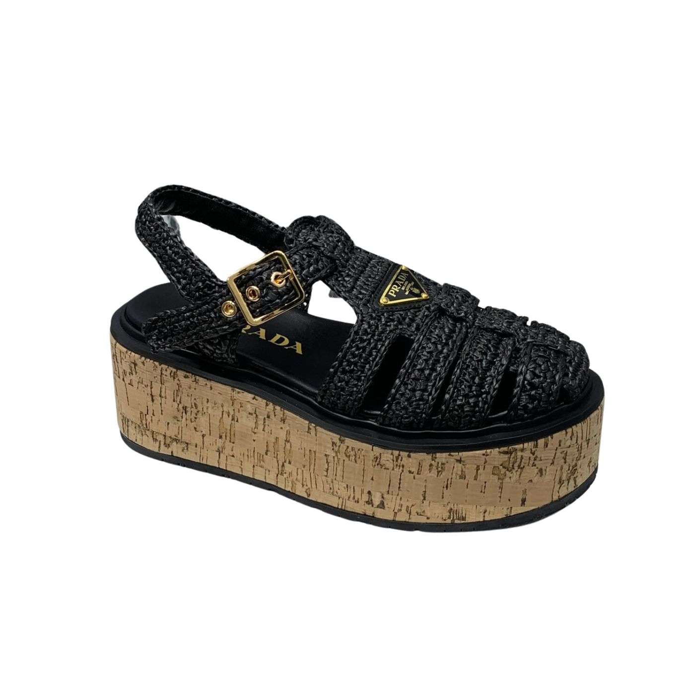 Pra*a Crochet Wedge Sandals Black For Women