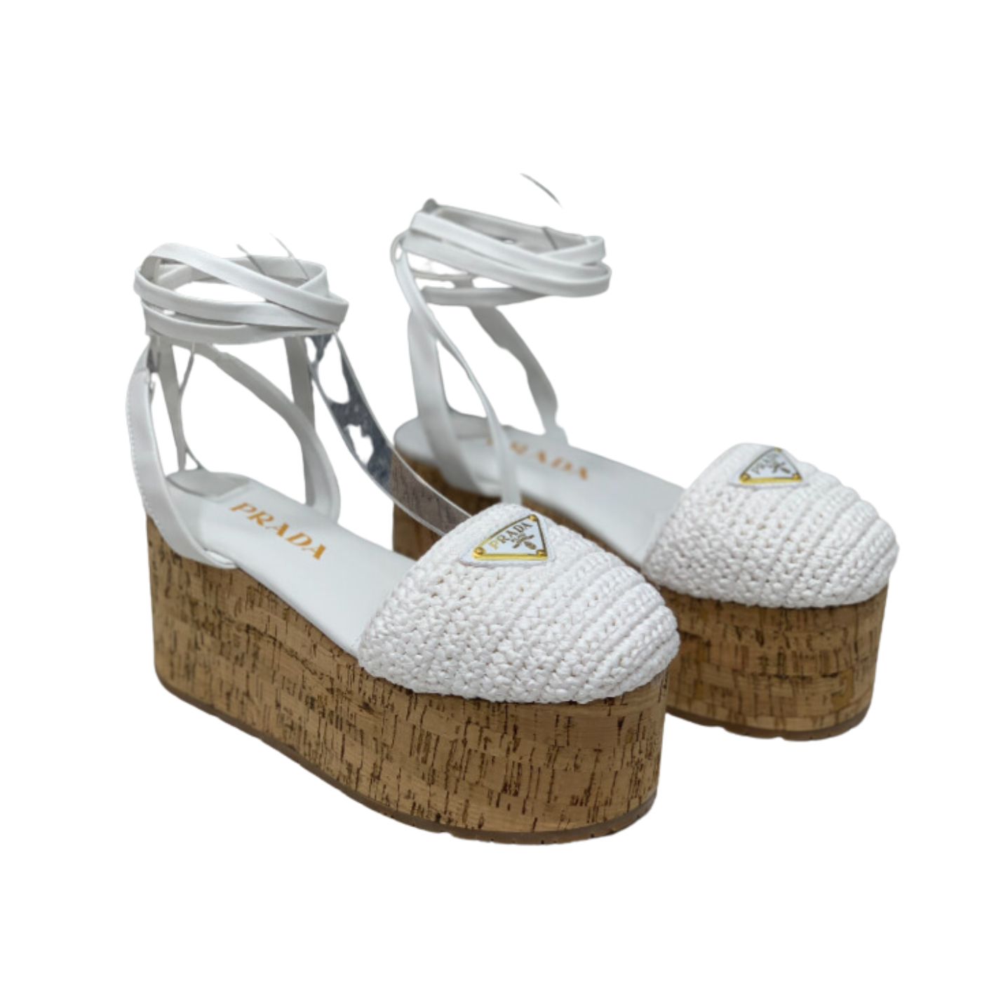 Pra*a Crochet Wedge Sandals White For Women