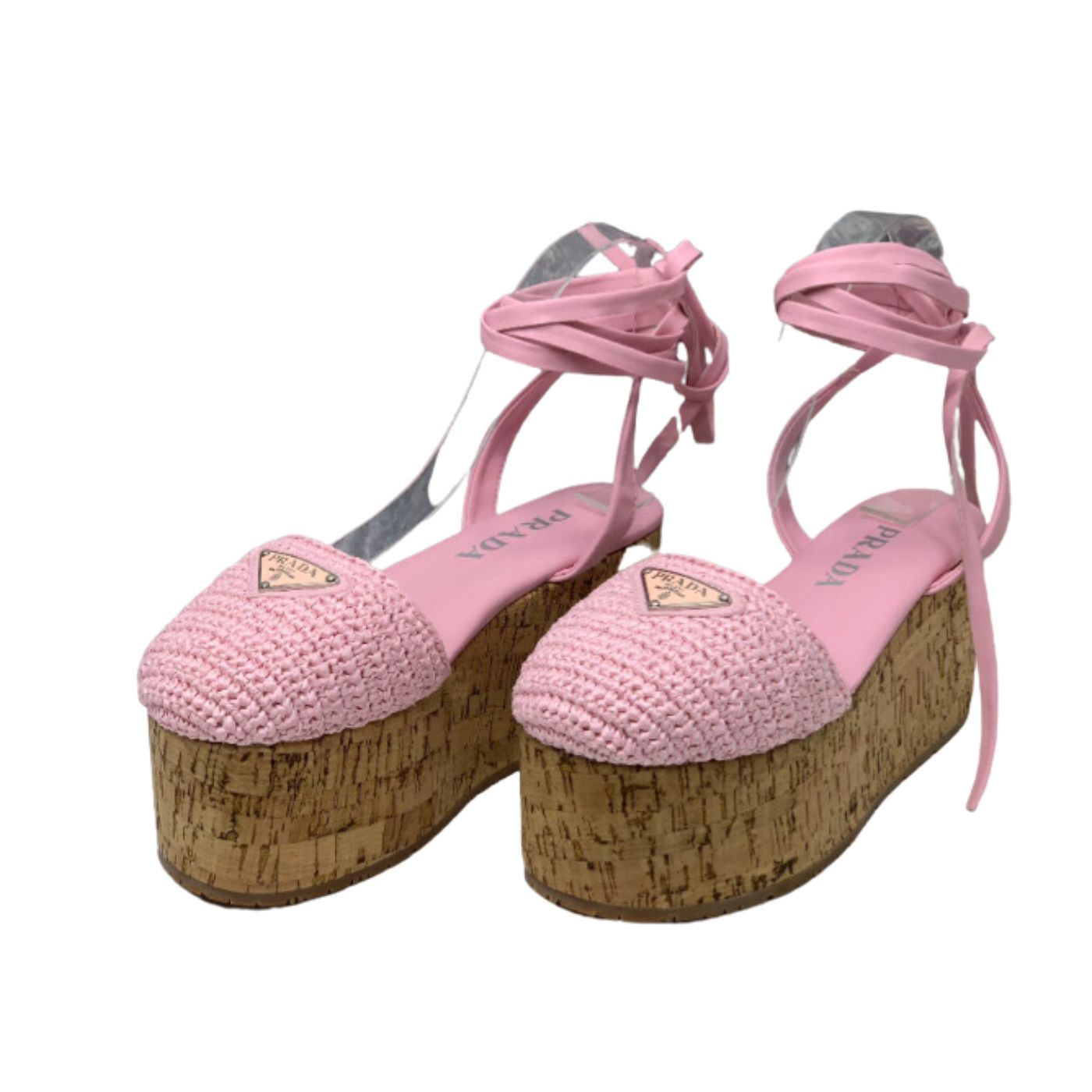 Pra*a Crochet Wedge Sandals Pink For Women
