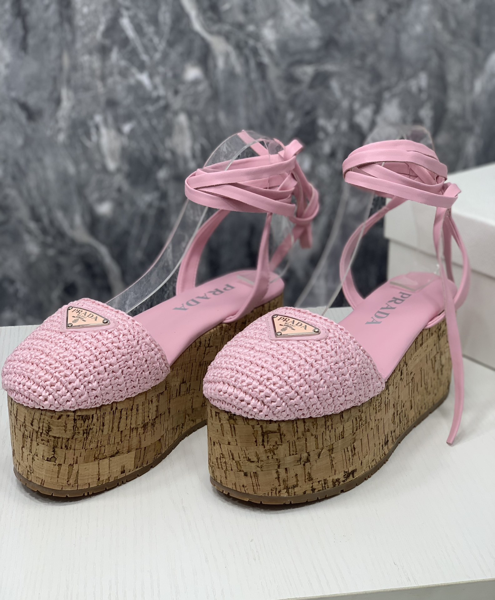 Pra*a Crochet Wedge Sandals Pink For Women