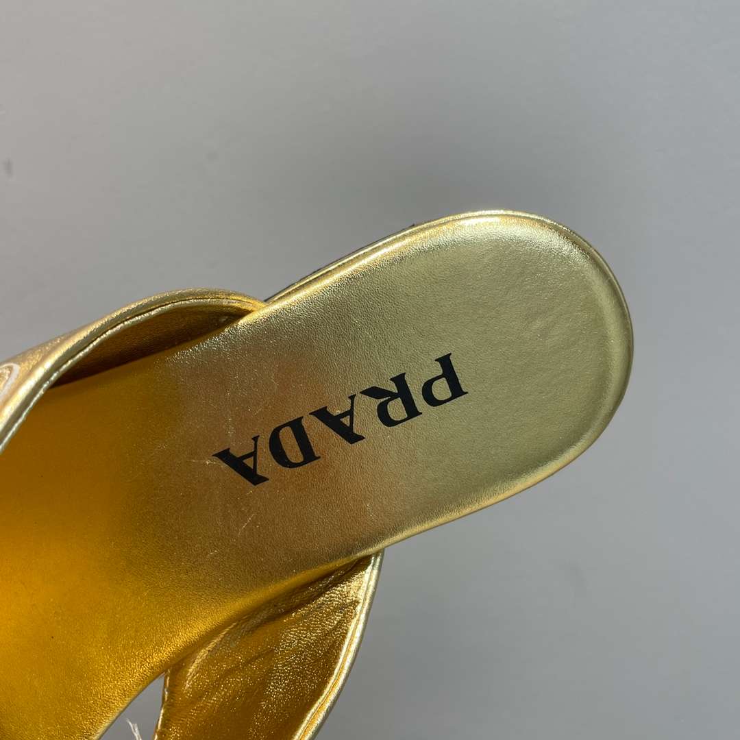 Pra*a Cross Straps Slides Gold For Women