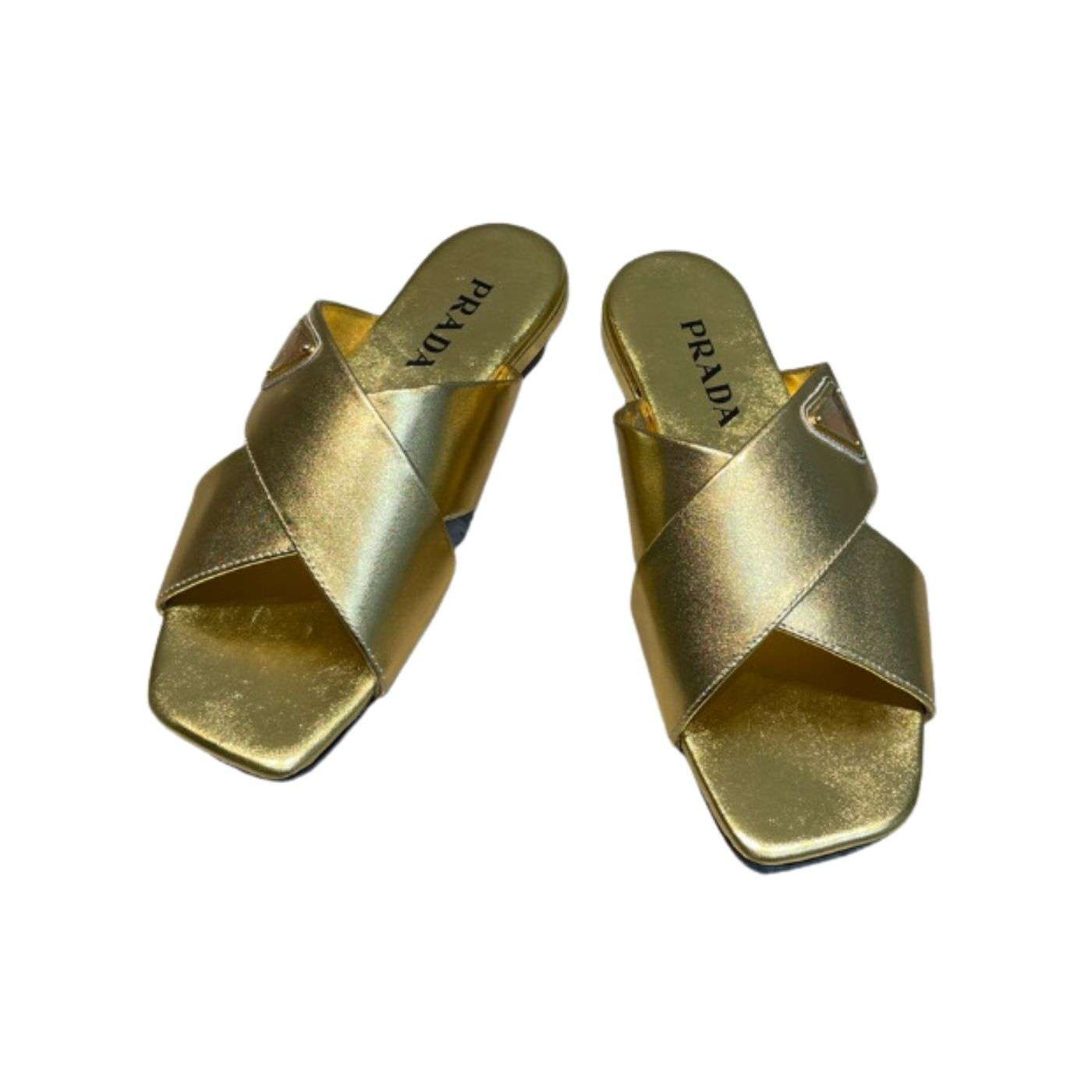Pra*a Cross Straps Slides Gold For Women