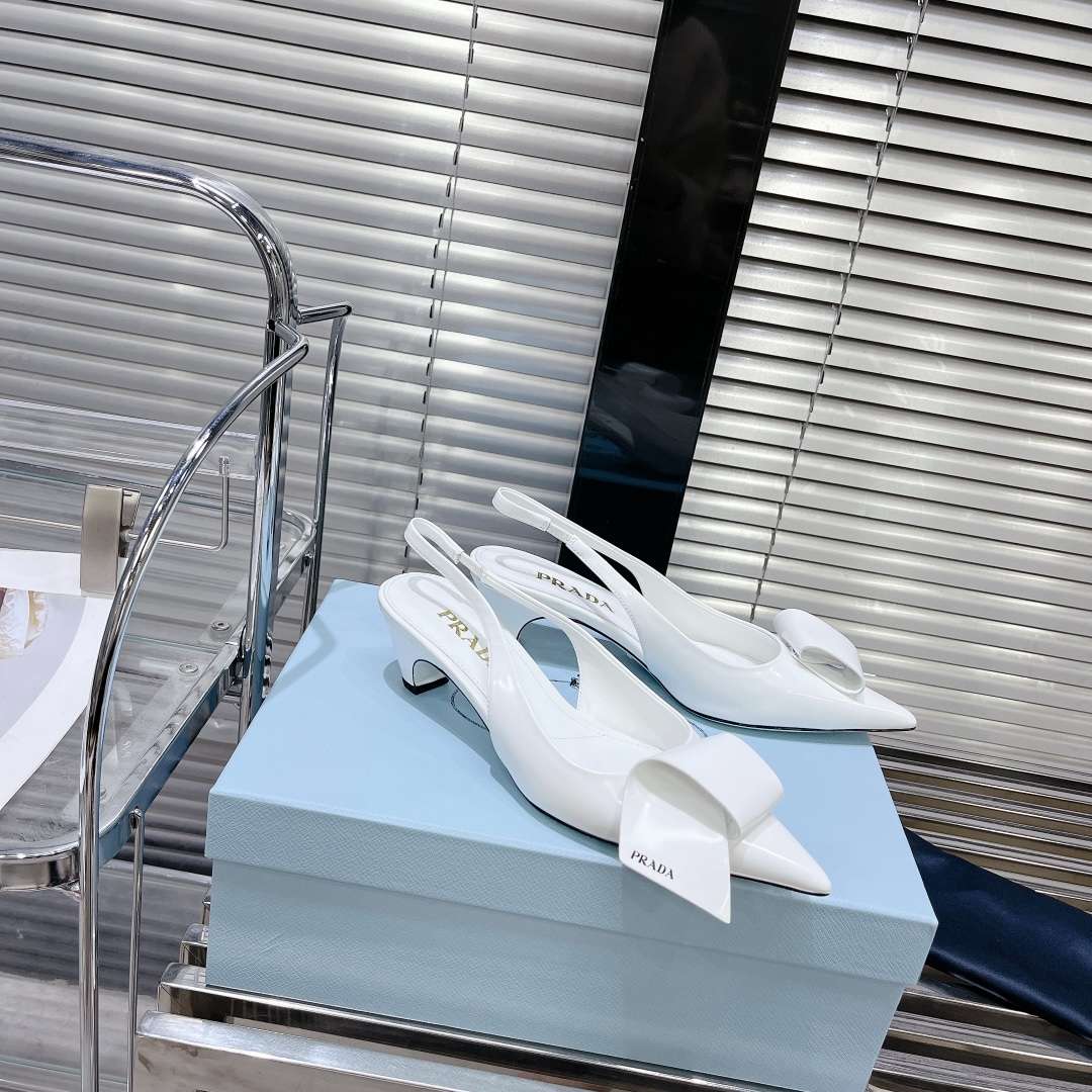 Pra*a Frill Slingback Pumps White For Women