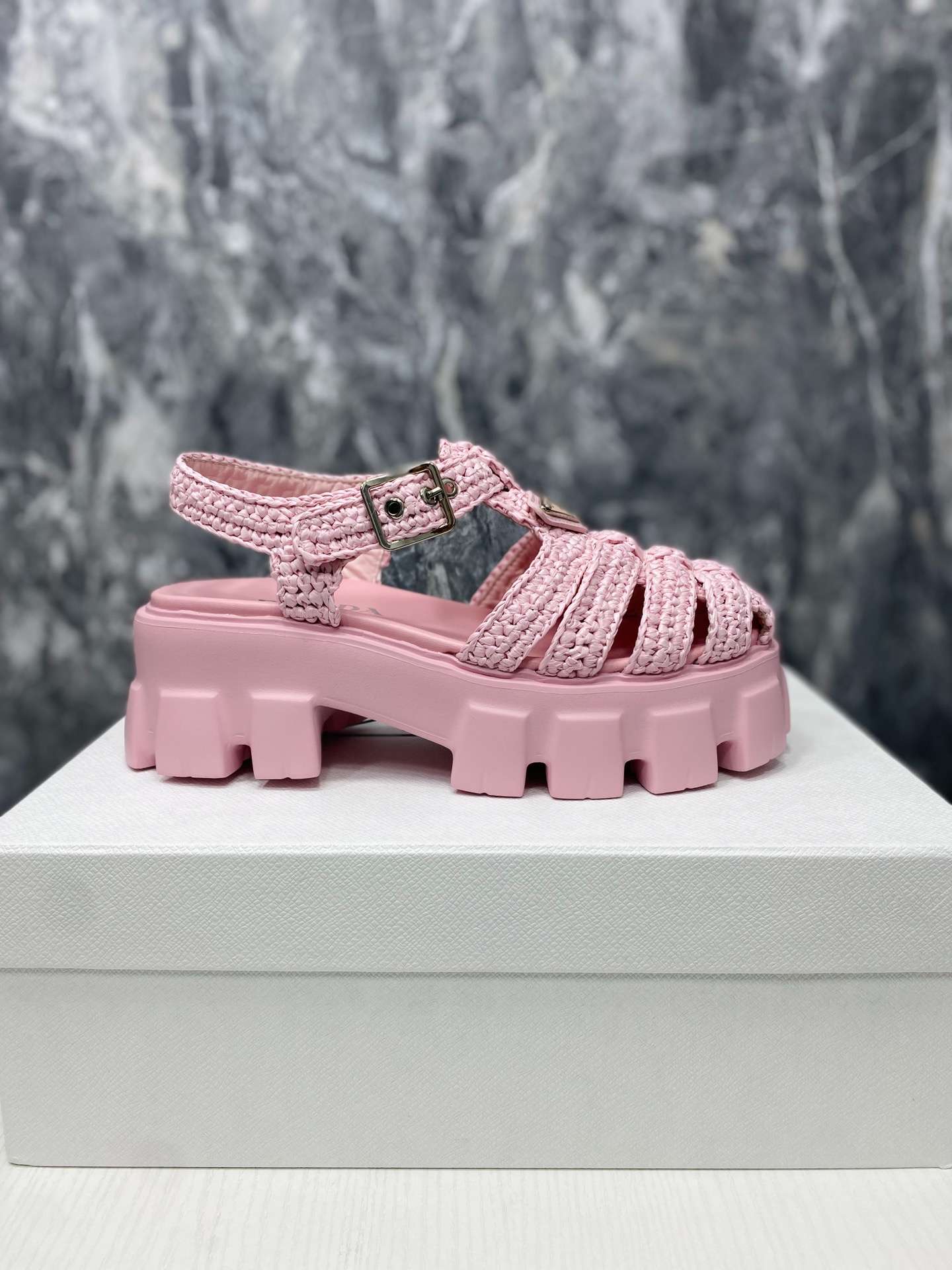 Pra*a Monolith Crochet Cage Sandals Pink For Women