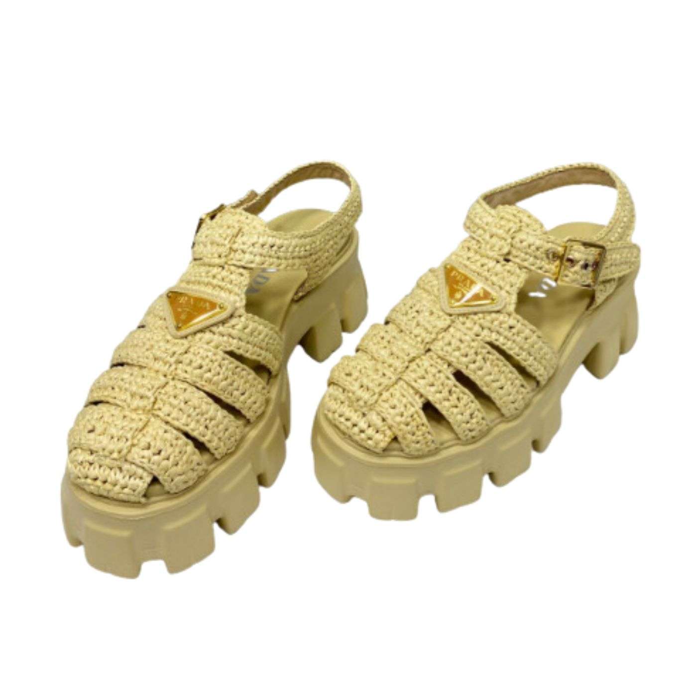 Pra*a Monolith Crochet Cage Sandals Yellow For Women