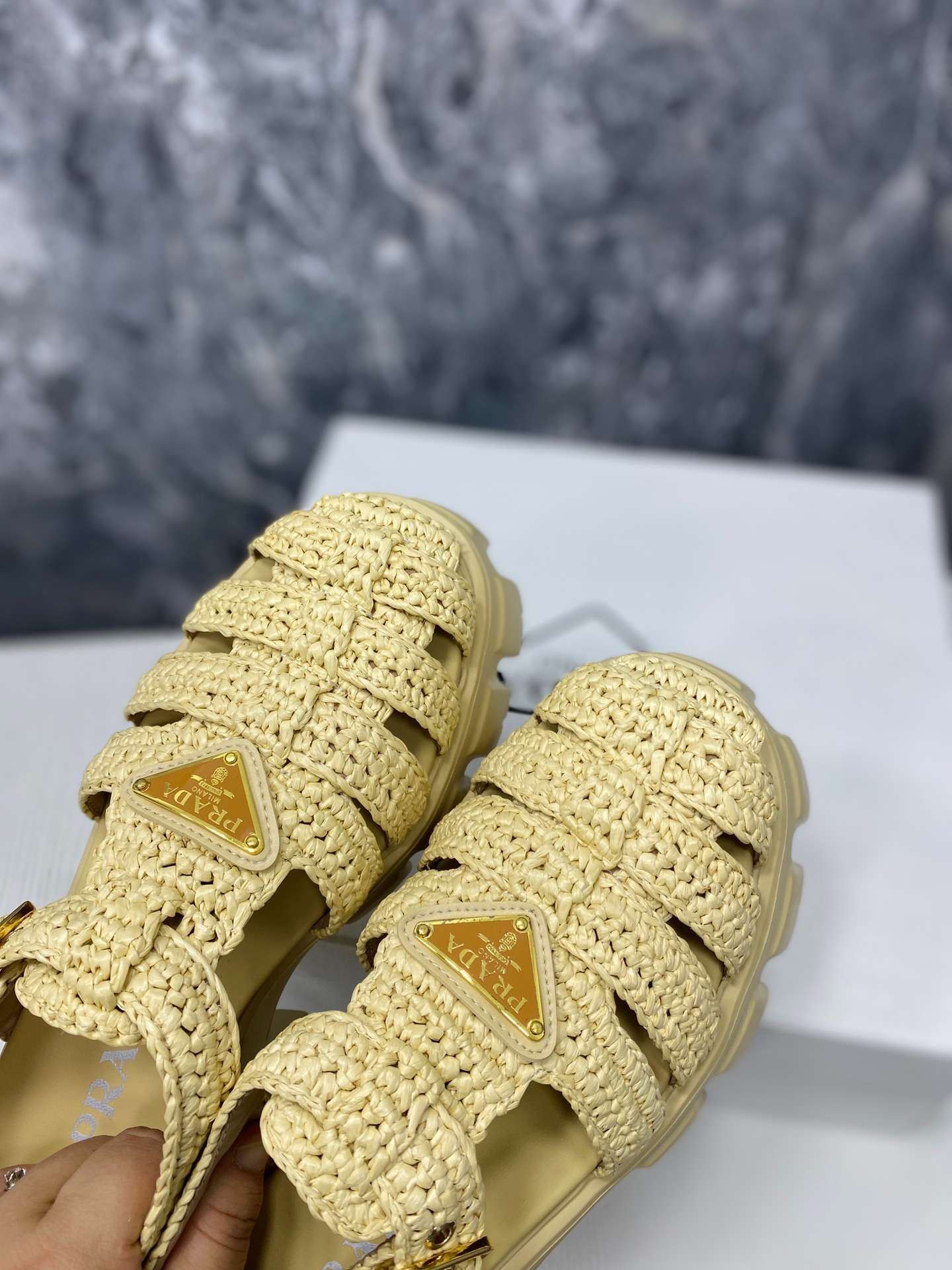 Pra*a Monolith Crochet Cage Sandals Yellow For Women