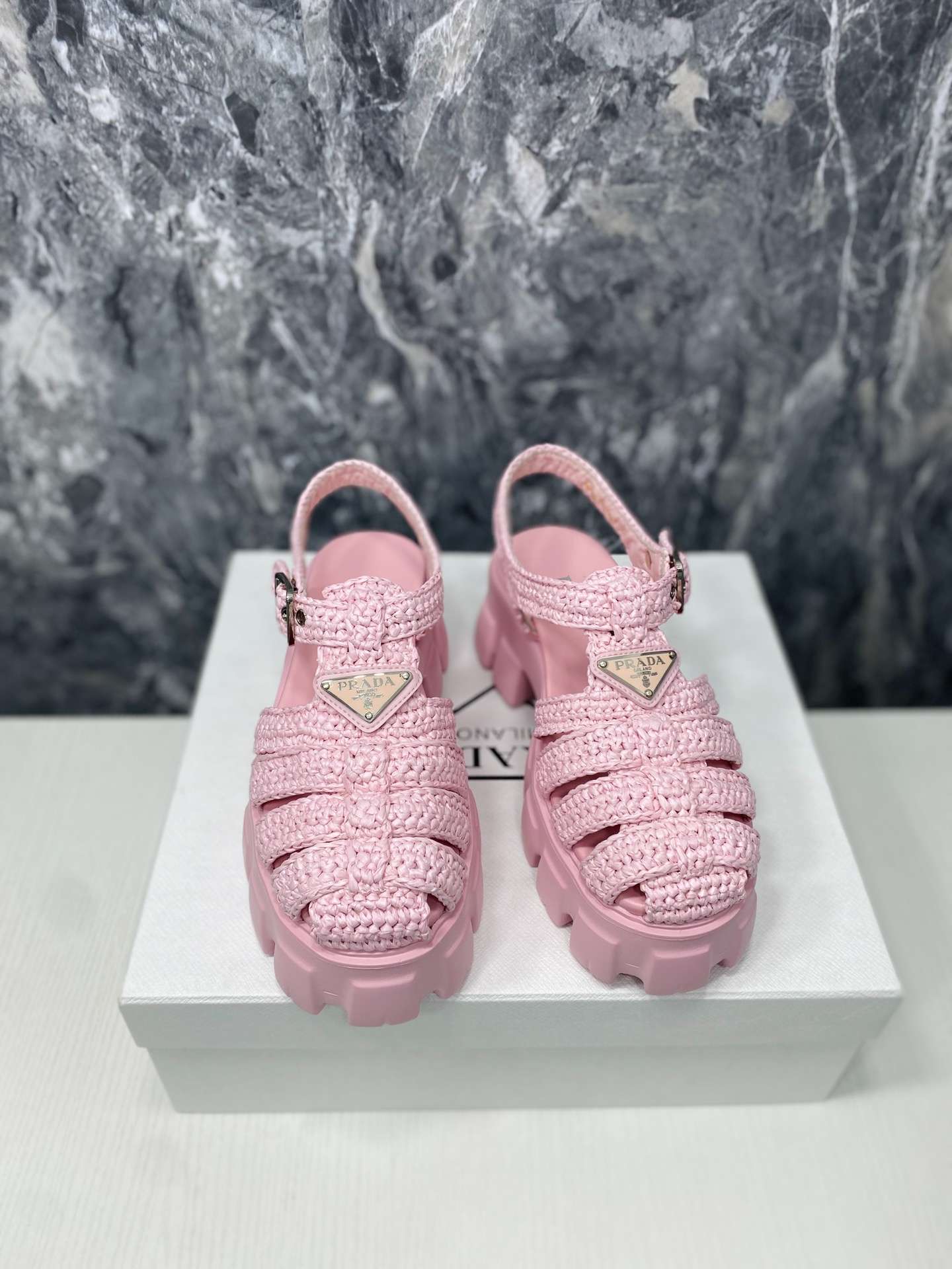 Pra*a Monolith Crochet Cage Sandals Pink For Women