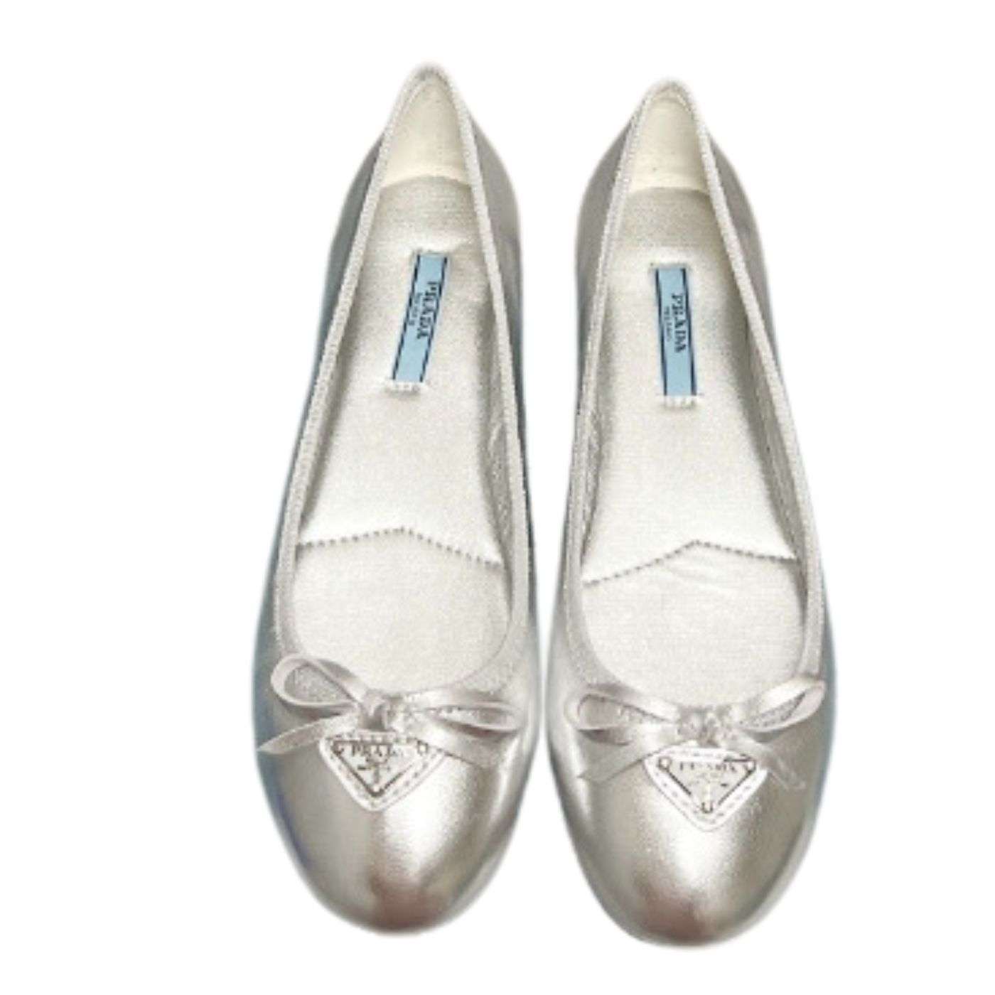 Pra*a Nappa Ballerinas Silver For Women