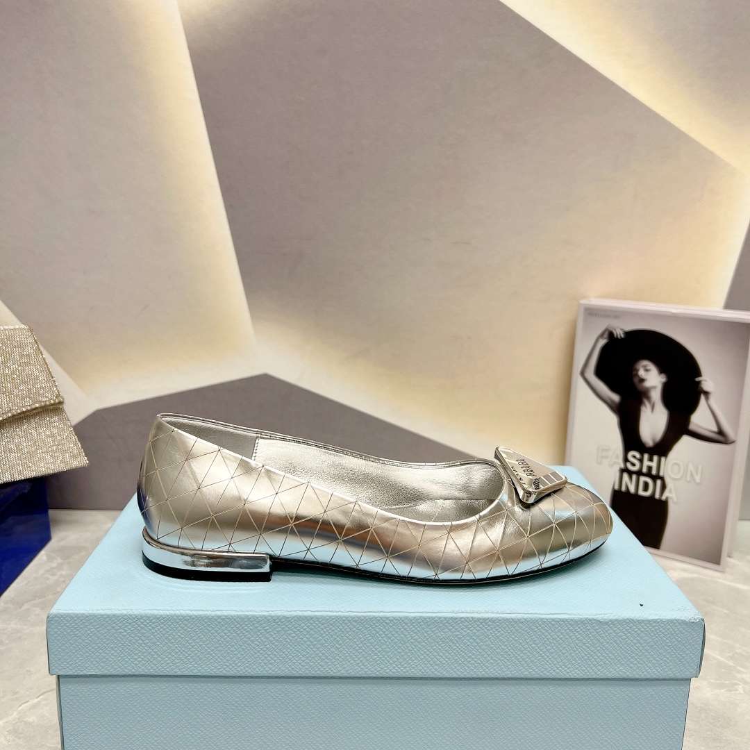 Pra*a Nappa Ballerinas Silver For Women