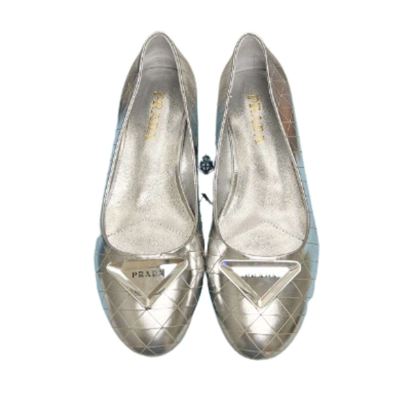 Pra*a Nappa Ballerinas Silver For Women