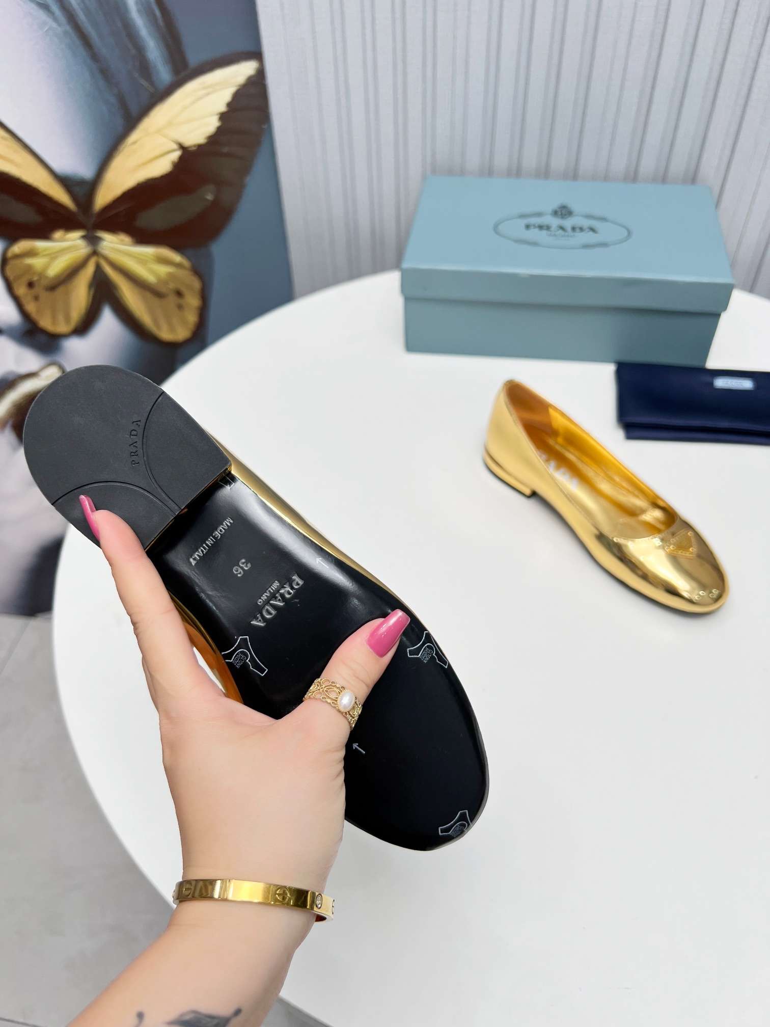 Pra*a Patent Ballerinas Gold For Women