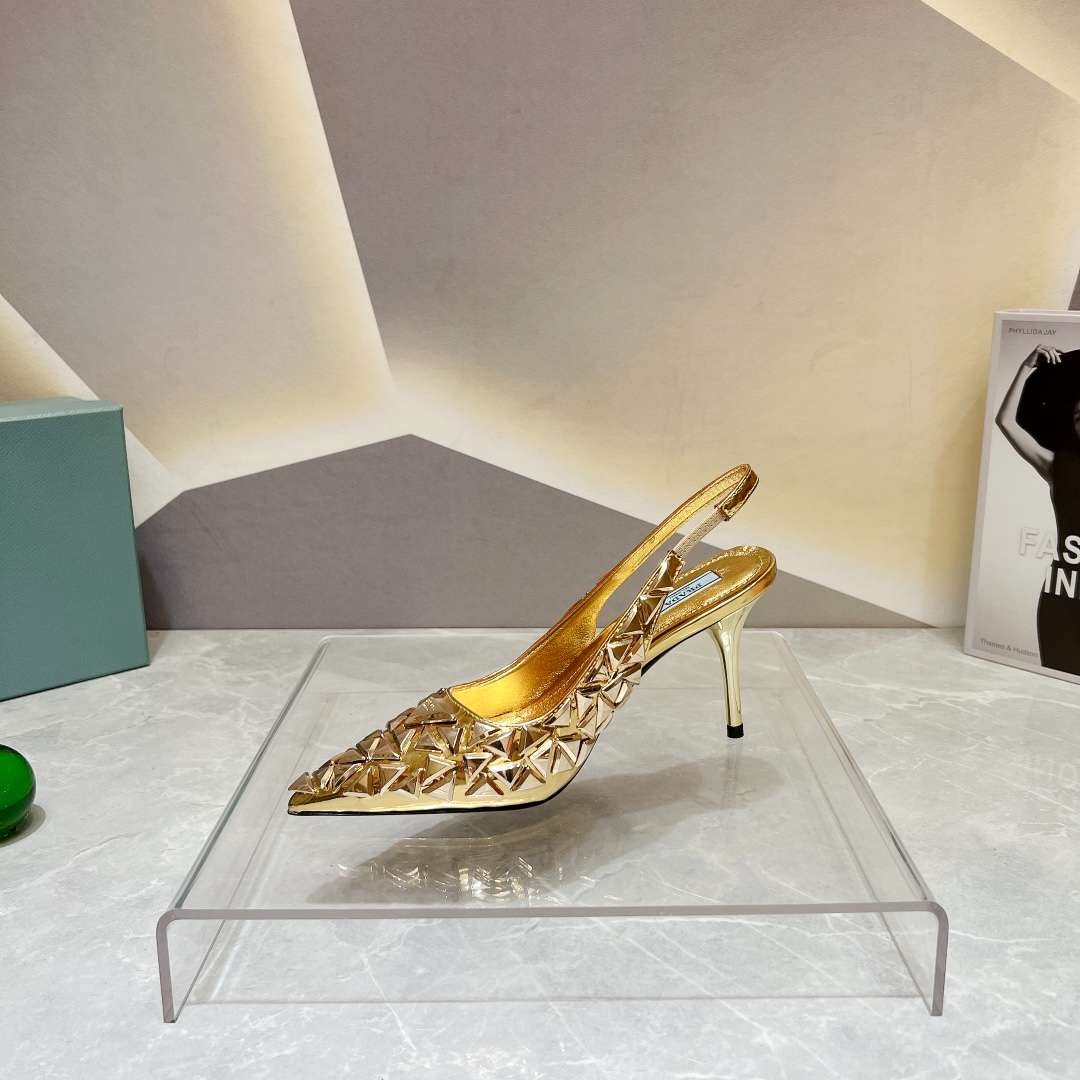 Pra*a Slingback Spike Pumps Gold For Women