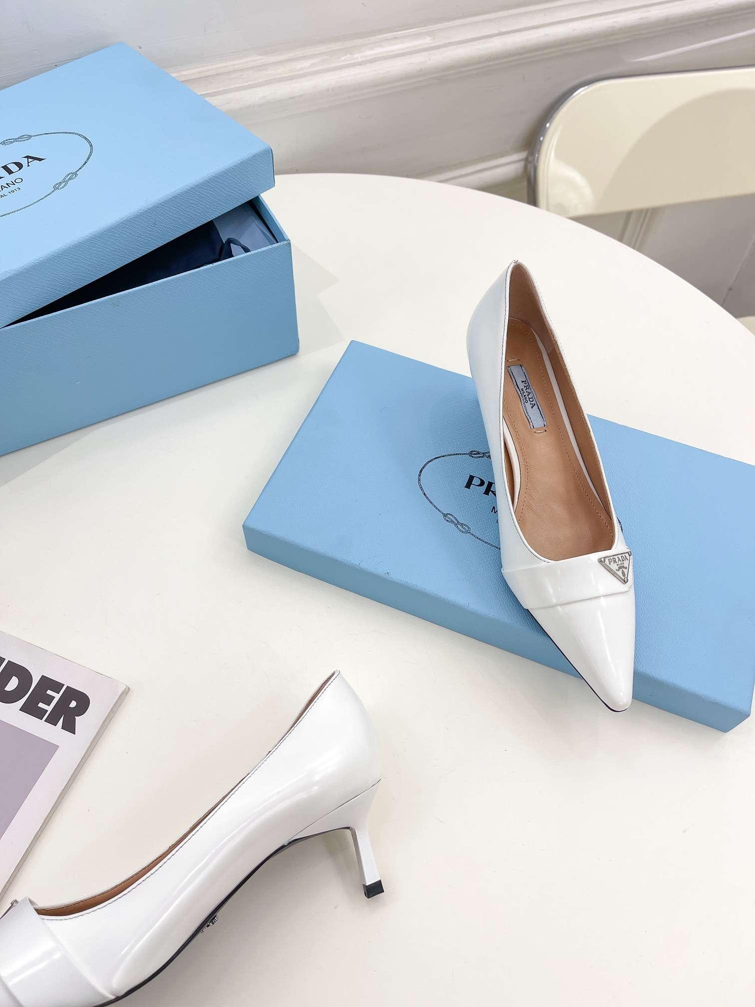 Pra*a Soft Pointed Heel Pumps White For Women
