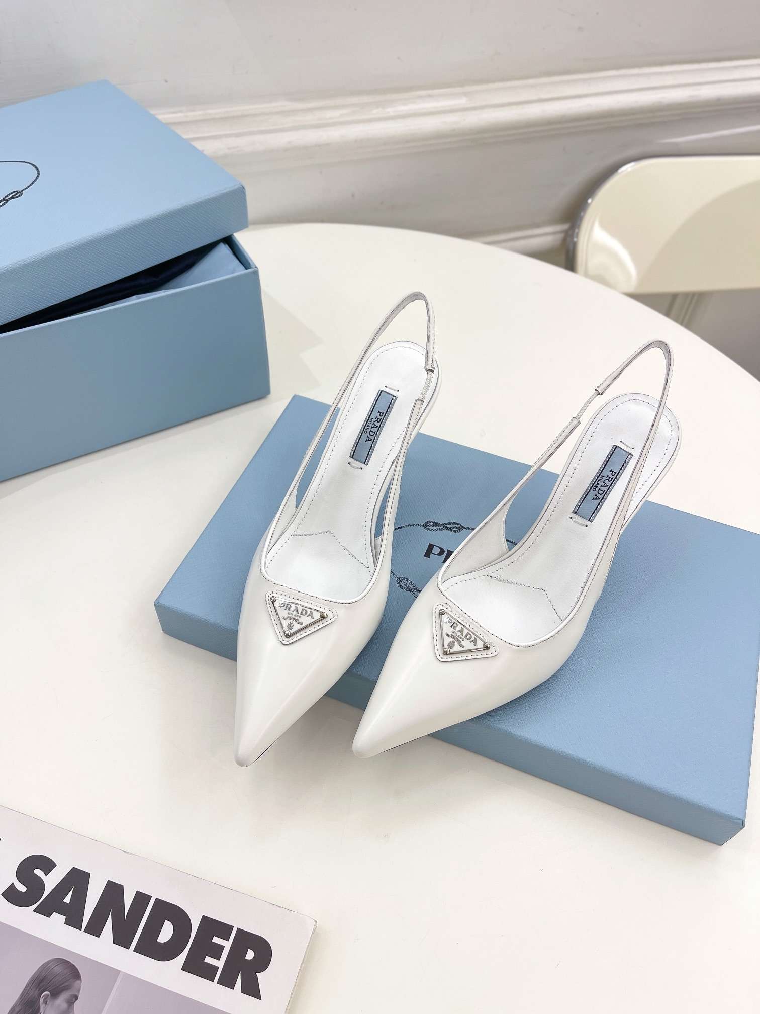 Pra*a Slingback Spike Pumps White For Women