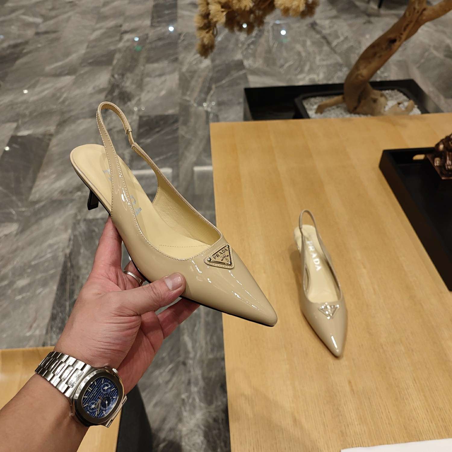 Pra*a Slingback Spike Pumps Brown For Women