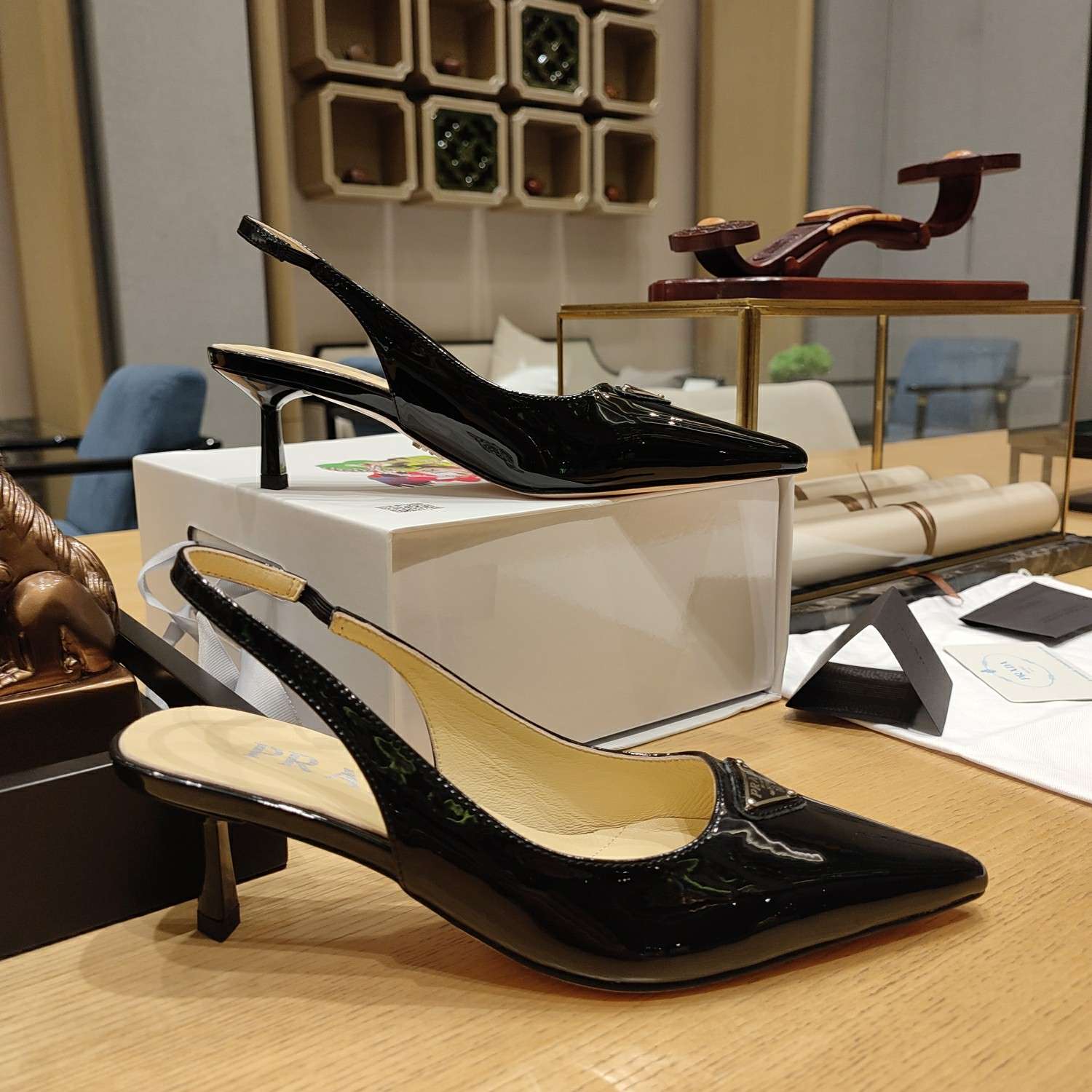 Pra*a Slingback Spike Pumps Black For Women