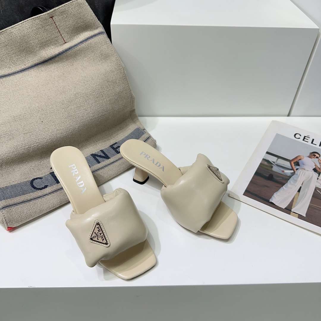 Pra*a Soft Padded Nappa Sandals Cream For Women