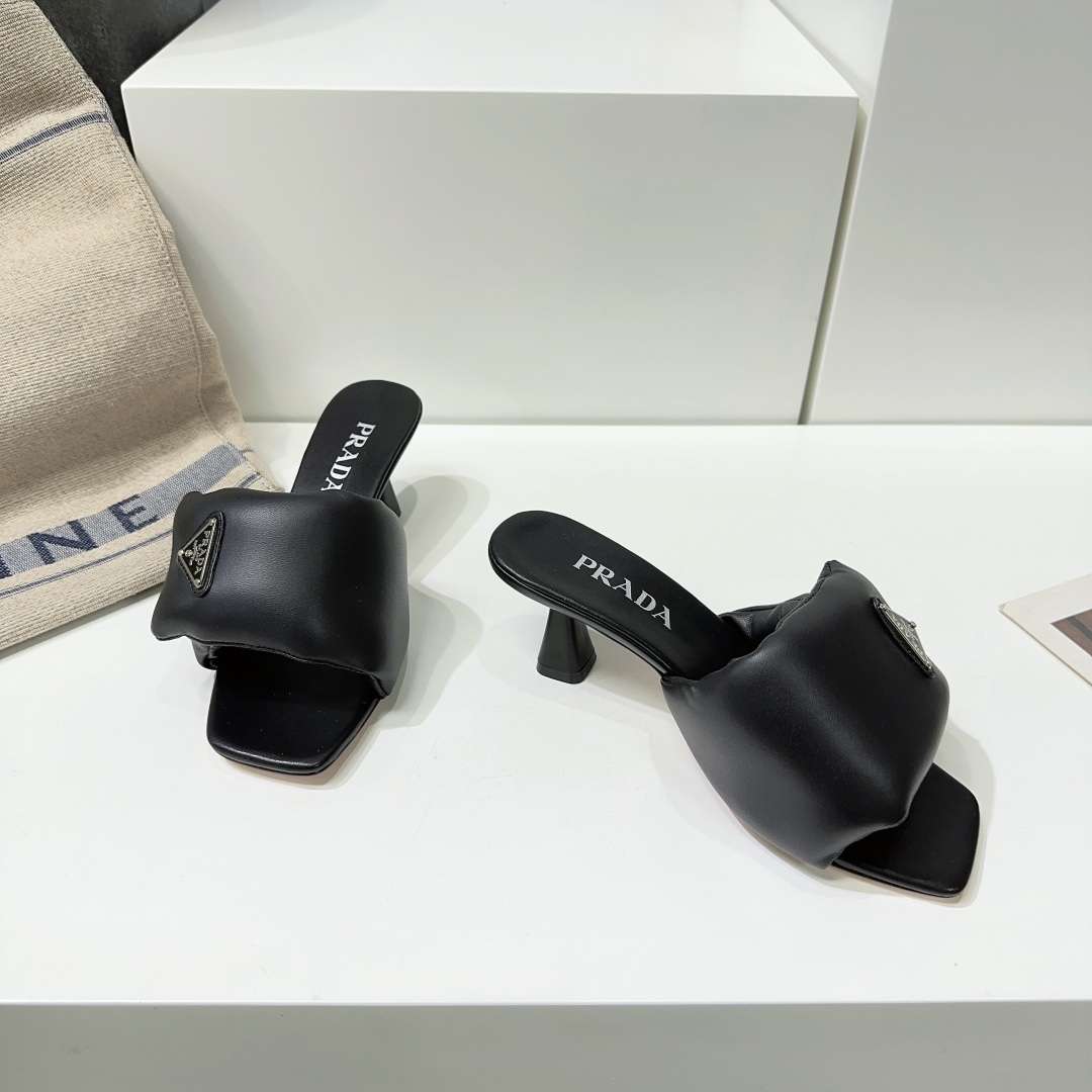 Pra*a Soft Padded Nappa Sandals Black For Women