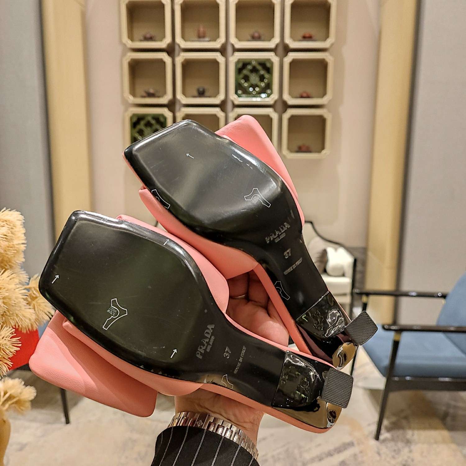 Pra*a Soft Padded Nappa Slides Light Pink For Women