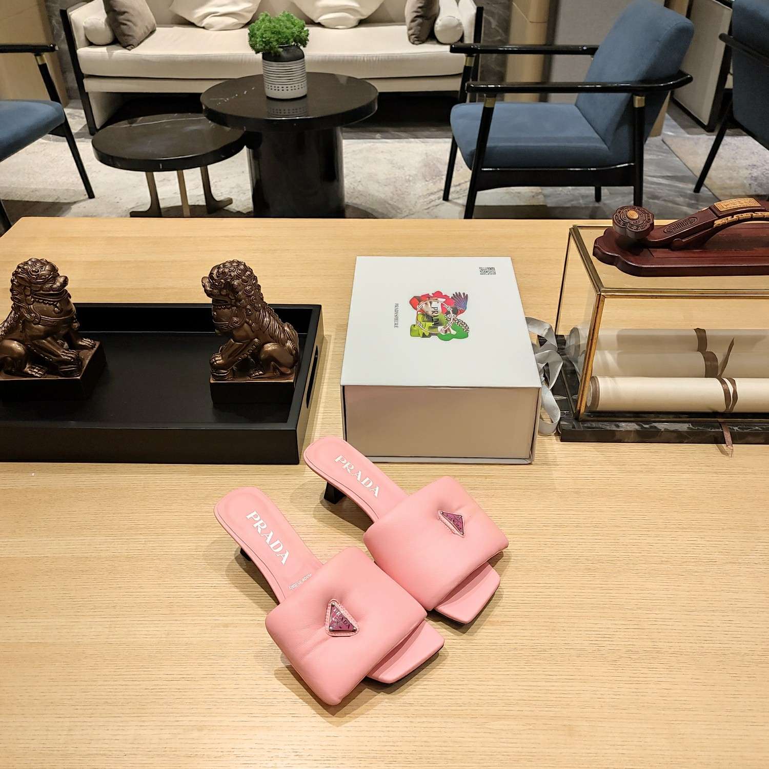 Pra*a Soft Padded Nappa Slides Light Pink For Women