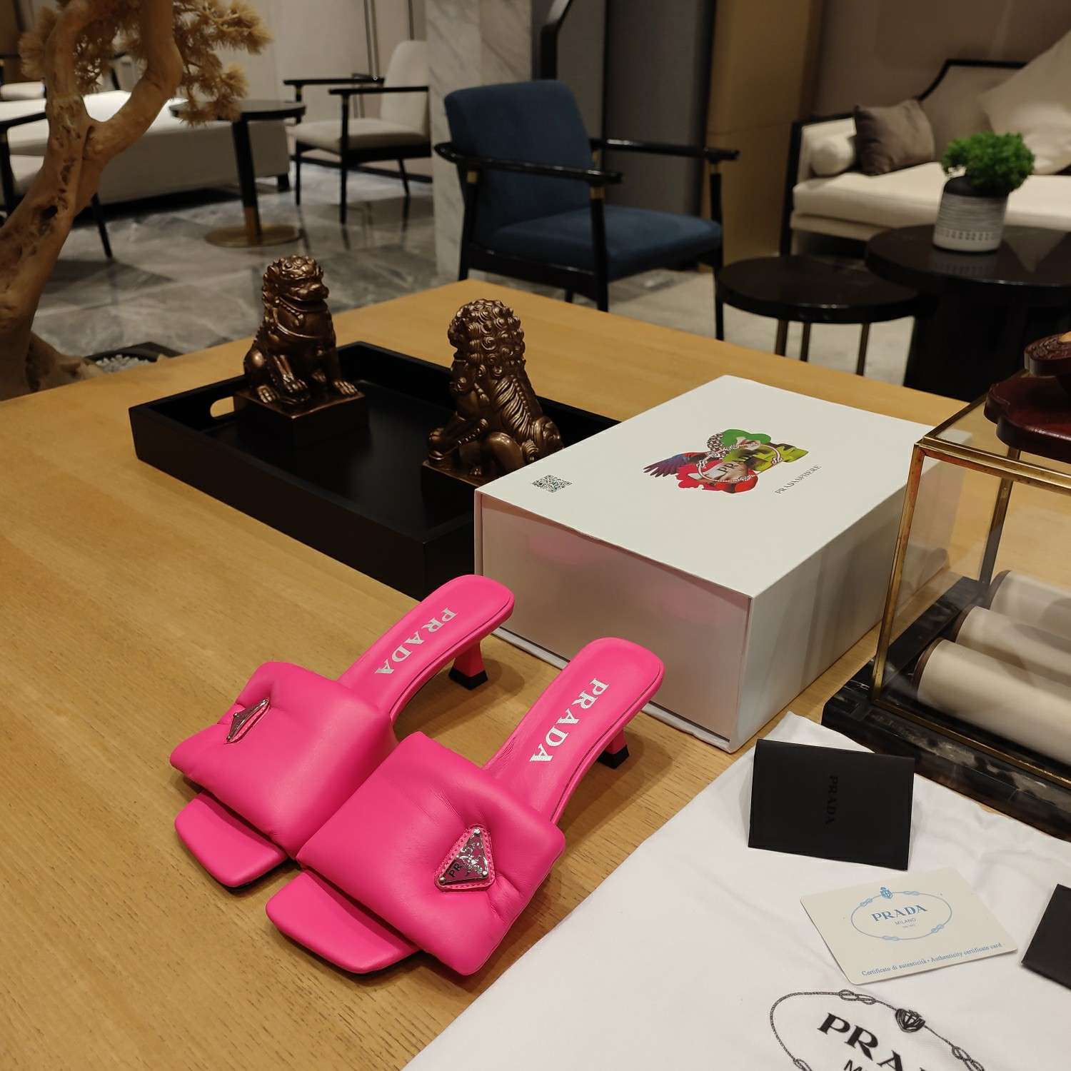 Pra*a Soft Padded Nappa Slides Pink For Women