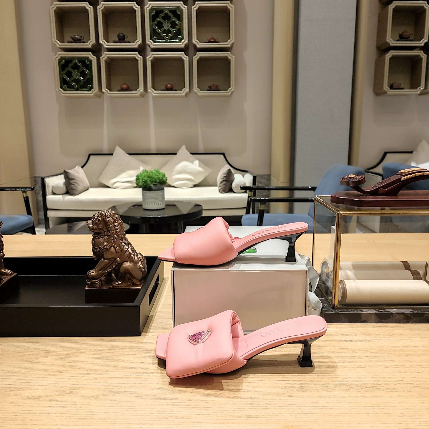 Pra*a Soft Padded Nappa Slides Light Pink For Women