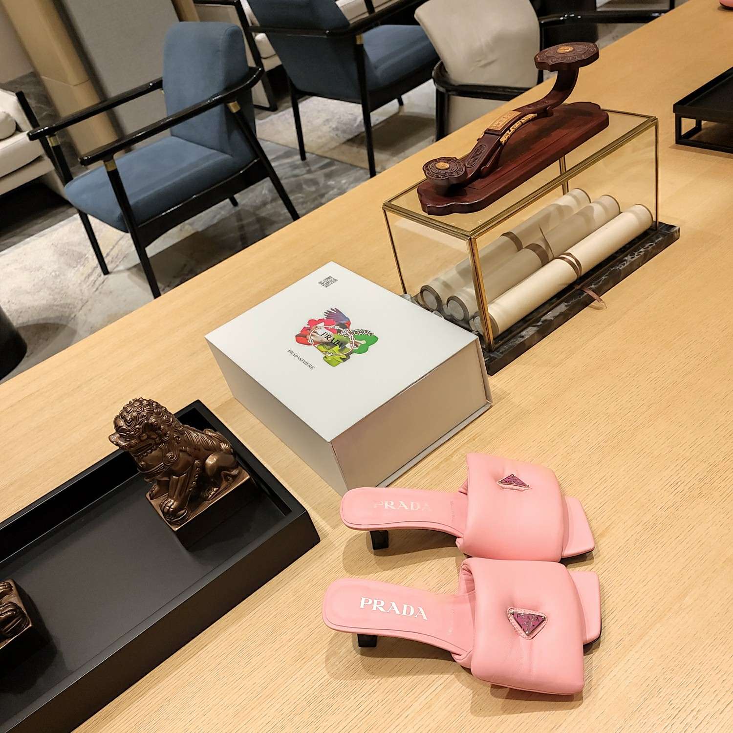 Pra*a Soft Padded Nappa Slides Light Pink For Women