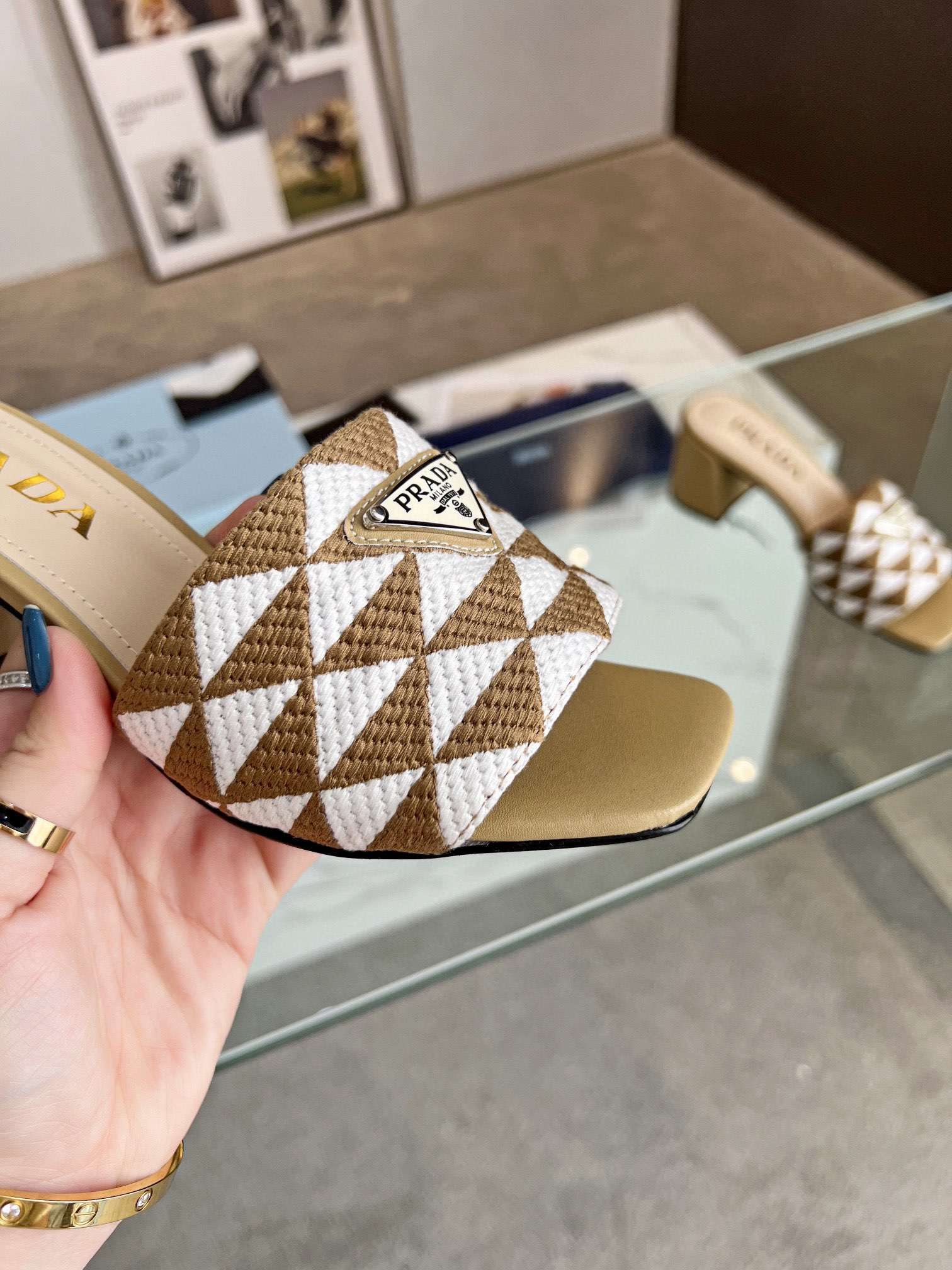 Pra*a Triangle Slip-On Sandals Brown For Women