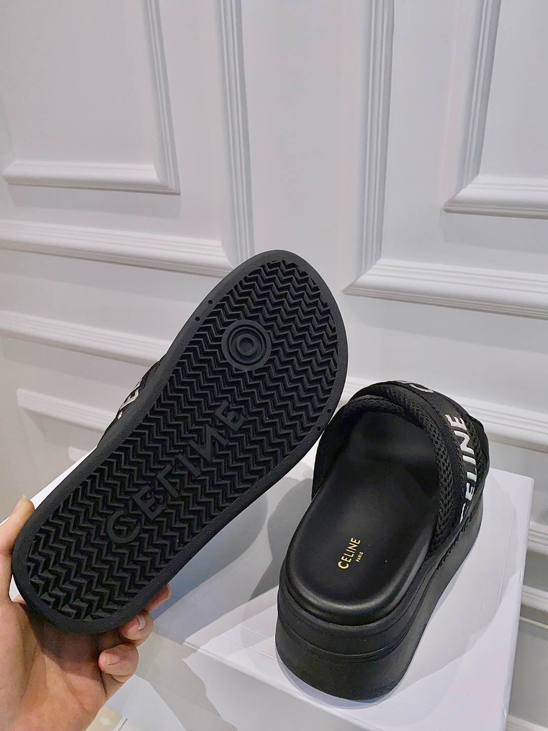 Ce1i*e Block Slide In Mesh And Textile With Ce1i*e Jacquard Black For Women 354412276C.38AB