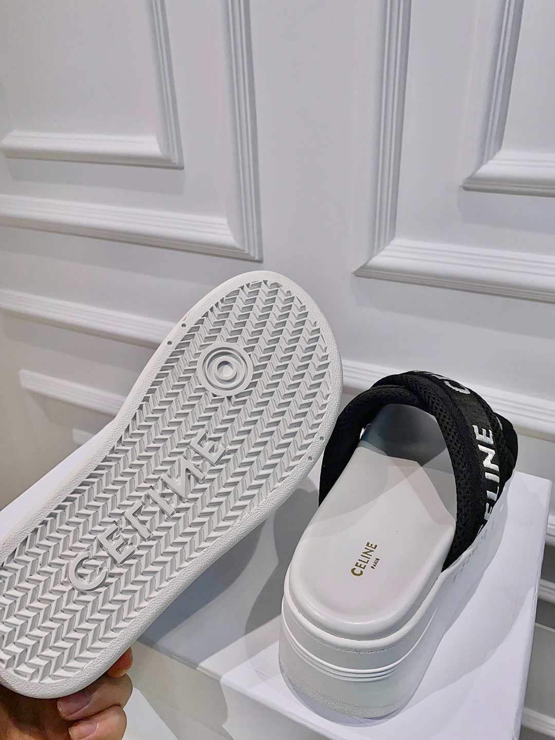 Ce1i*e Block Slide In Mesh And Textile With Ce1i*e Jacquard White For Women