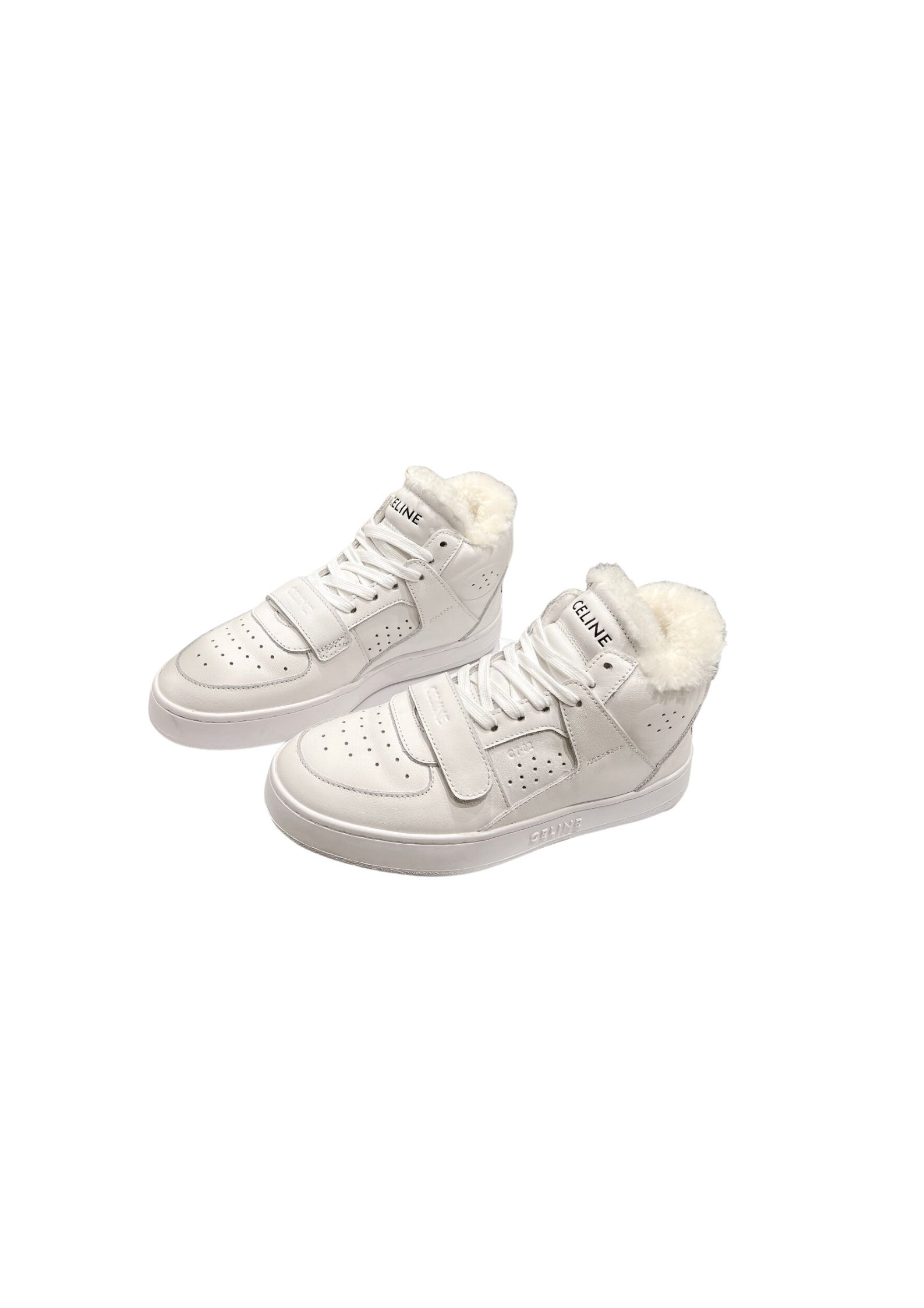 Ce1i*e Block Sneakers With Wedge Outsole With Fur White For Women