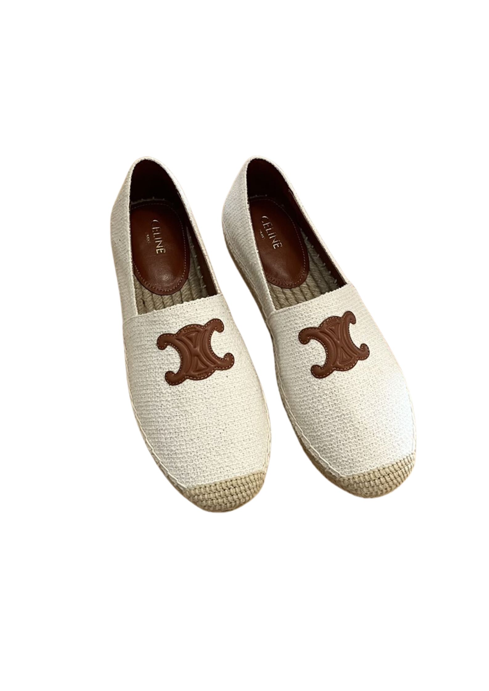 Ce1i*e Flat Espadrille With Triomphe Patch Signature In Tweed White For Women