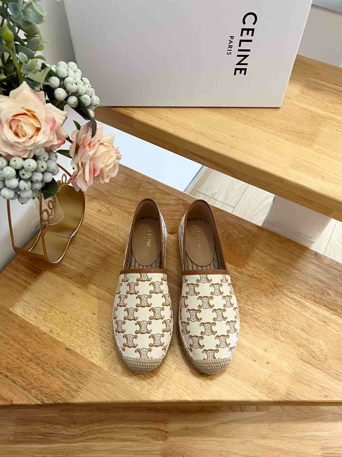 Ce1i*e Flat Espadrille With Triomphe Signature In Triomphe Canvas White For Women 354442279C.01EC