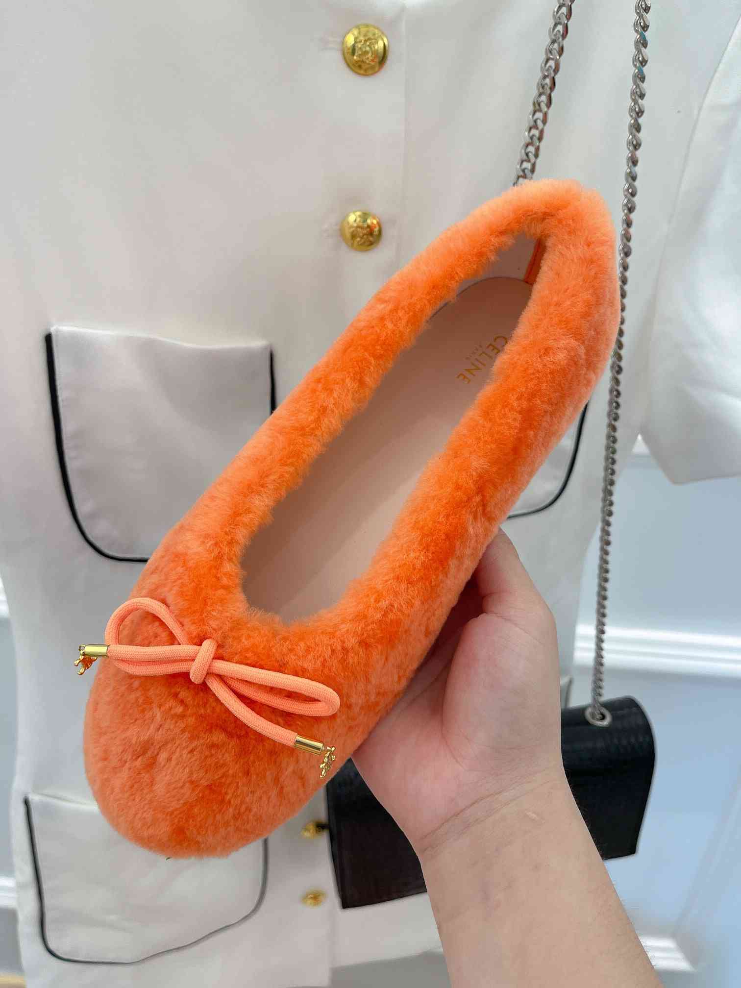 Ce1i*e Les Ballerines Ce1i*e Ballerina With Triomphe Laces And Fur Orange For Women