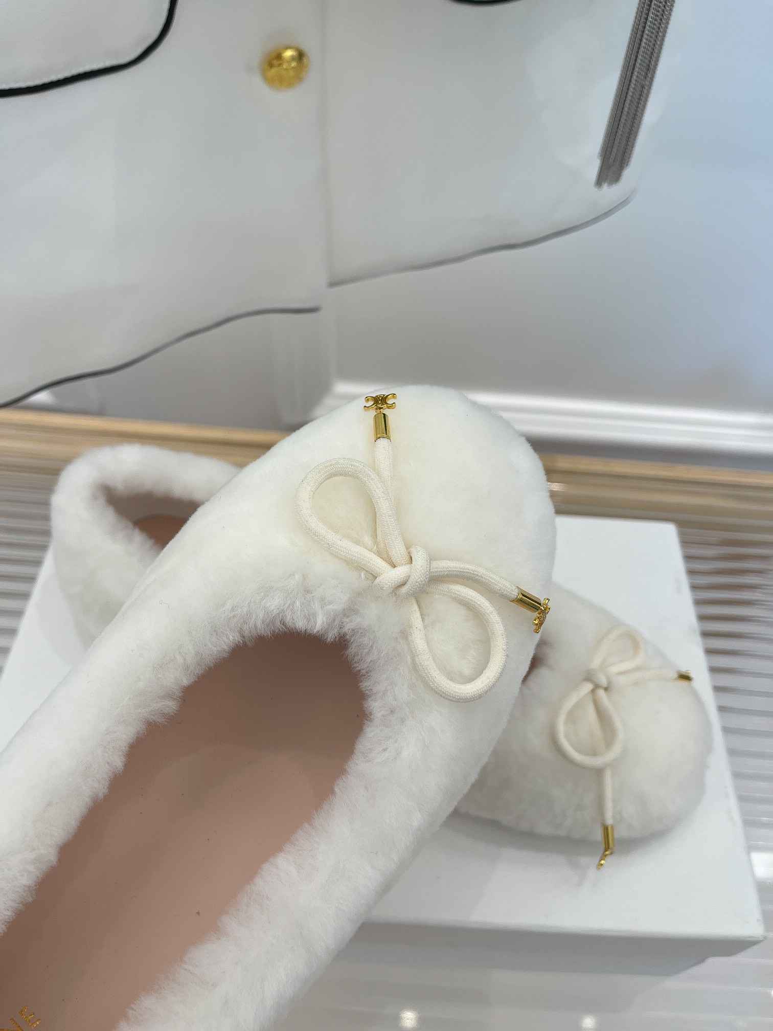 Ce1i*e Les Ballerines Ce1i*e Ballerina With Triomphe Laces And Fur White For Women
