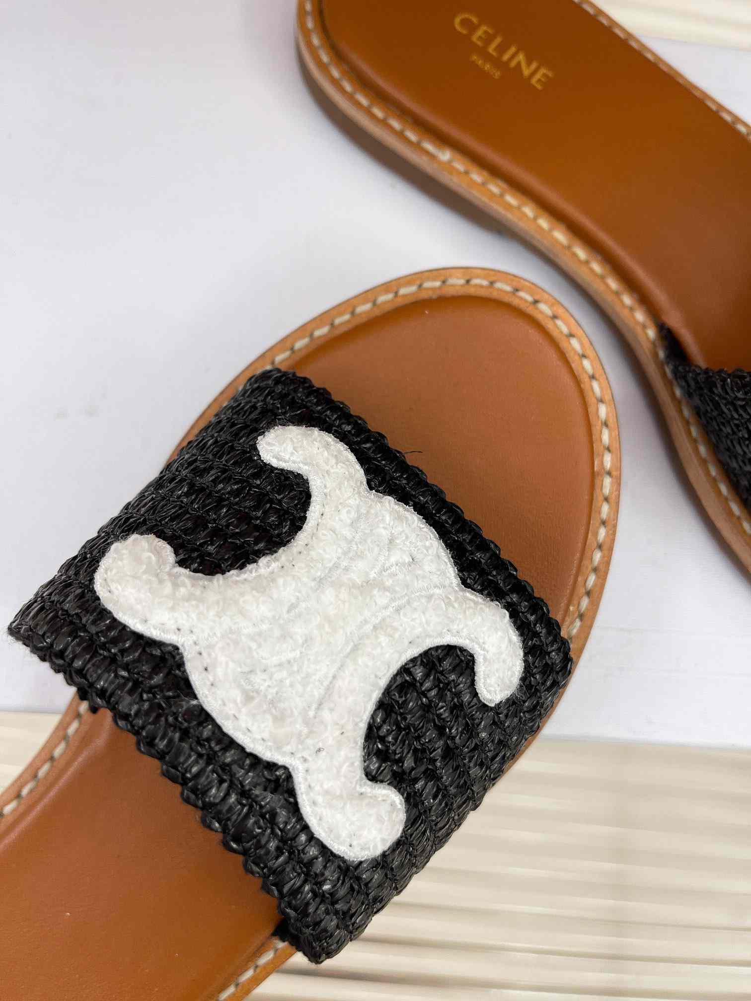 Ce1i*e Lympia Flat In Raffia Black For Women