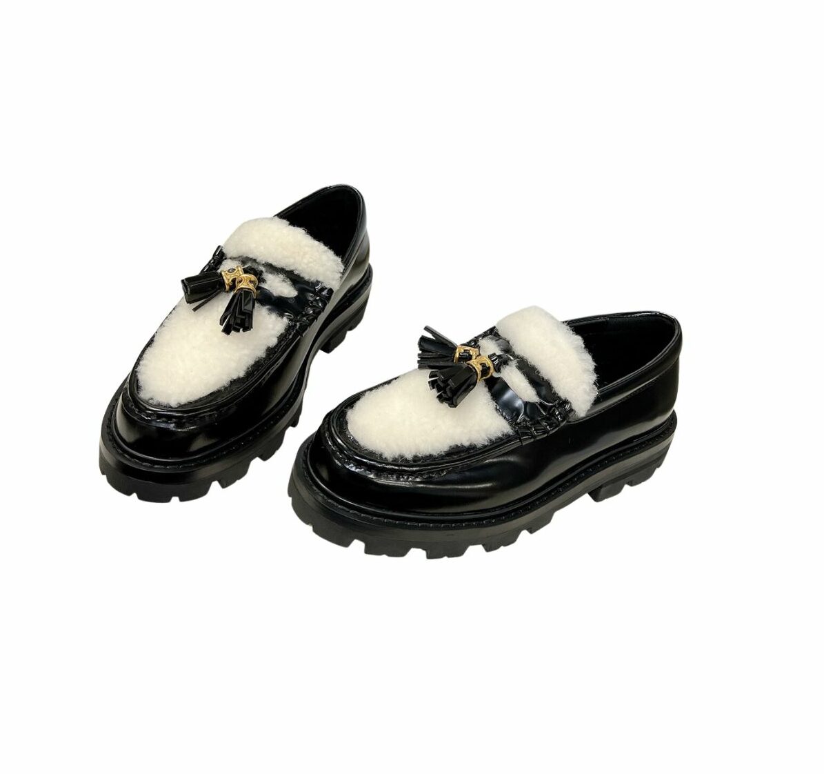 Ce1i*e Margaret Fur Loafer With Tassels Black For Women