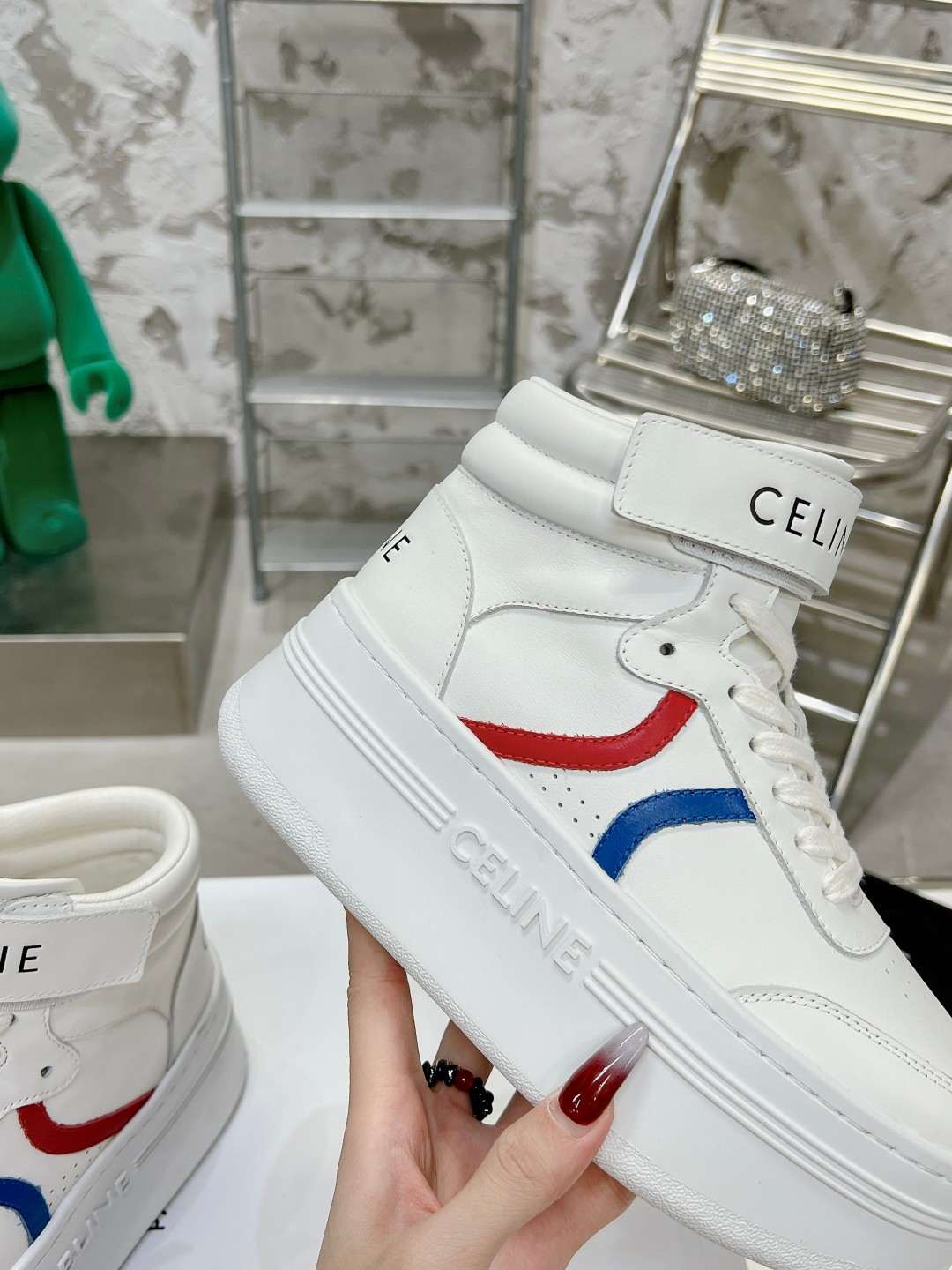 Ce1i*e Mid Block Sneakers With Velcro And Wedge White For Women 352163338C.01UR