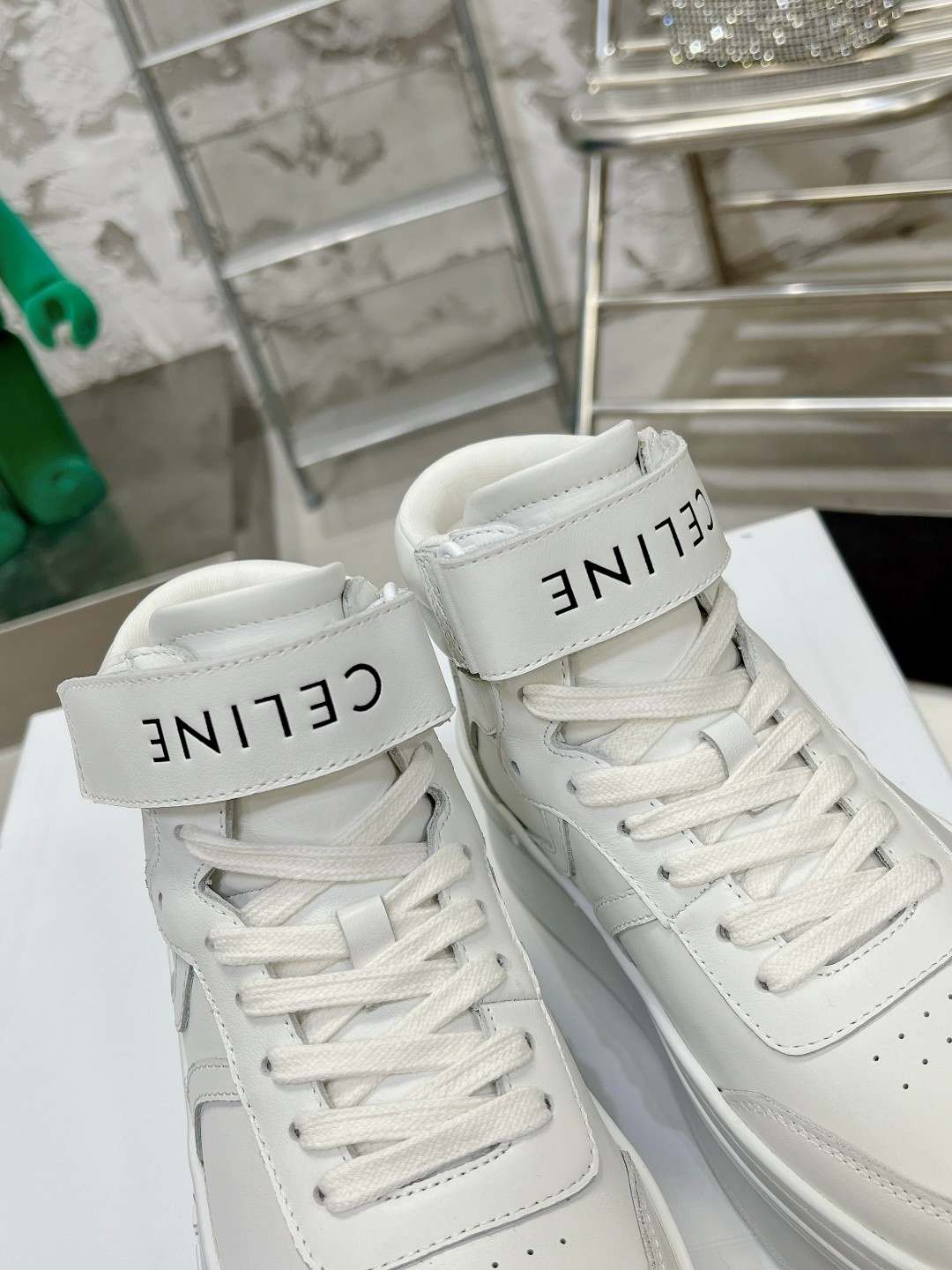 Ce1i*e Mid Block Sneakers With Velcro And Wedge White For Women 352163338C.01OP