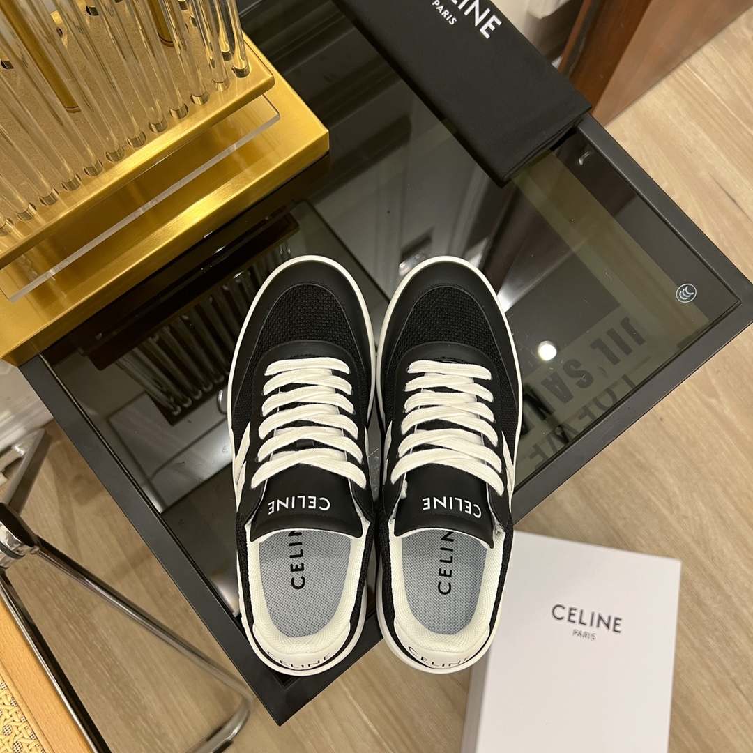 Ce1i*e Tennis Sneakers And Laminated Black And White For Women