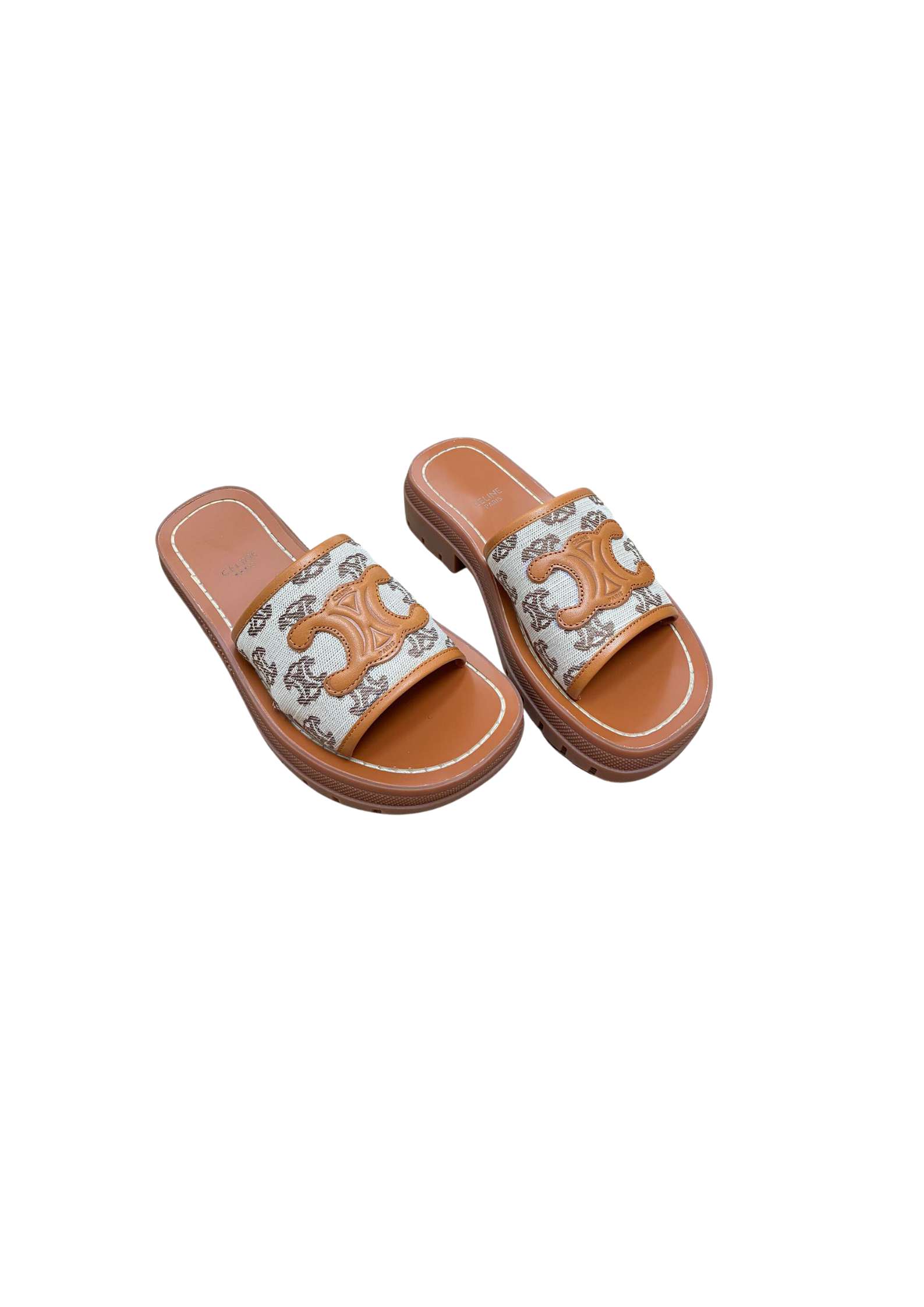 Ce1i*e Triomphe Slide In Triomphe Stamped Canvas Brown For Women