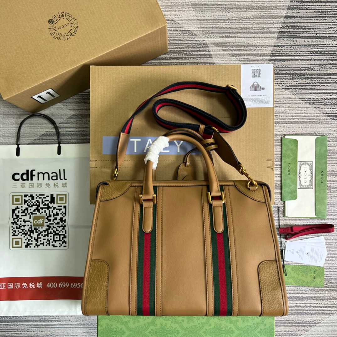 Gvc*1 Double G-Detailed Smooth Medium Handbag Brown For Men 13.3 in/ 34 cm