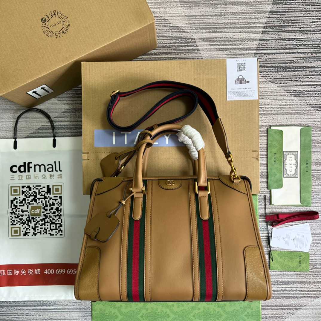 Gvc*1 Double G-Detailed Smooth Medium Handbag Brown For Men 13.3 in/ 34 cm