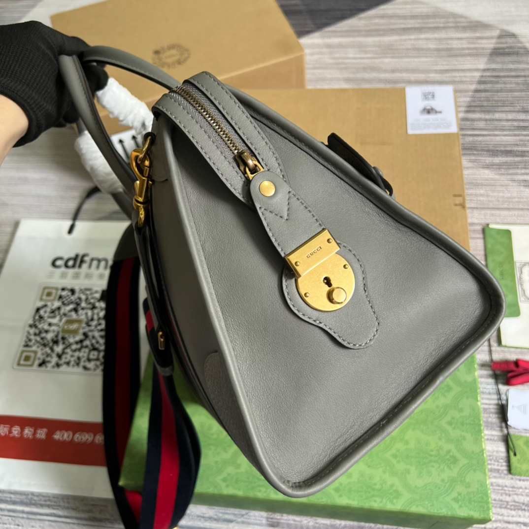 Gvc*1 Double G-Detailed Smooth Medium Handbag Grey For Men 13.3 in/ 34 cm 